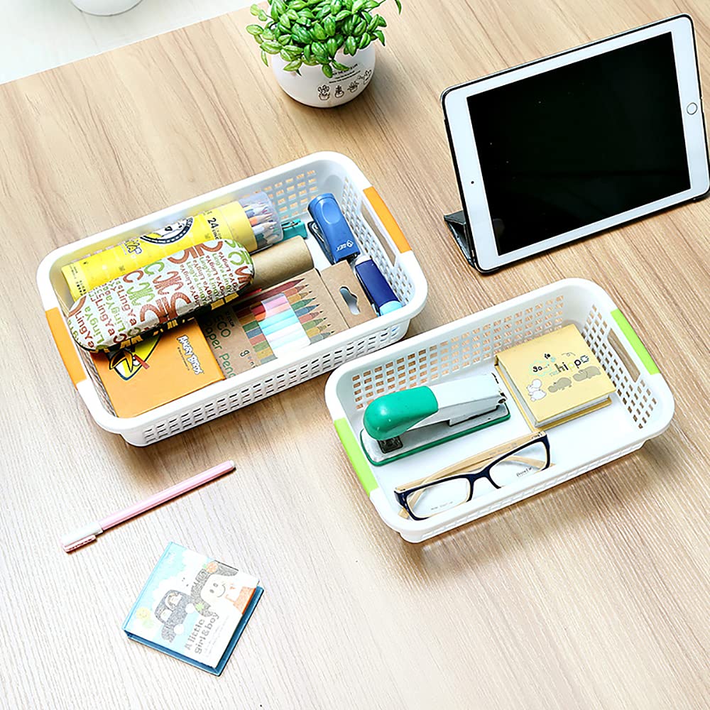 Lawei 8 Pack Plastic Storage Basket With Handle - 12 X 7.6 X 2.6 Inch Pantry Organizer Basket Bins Shelf Baskets For Organizatio