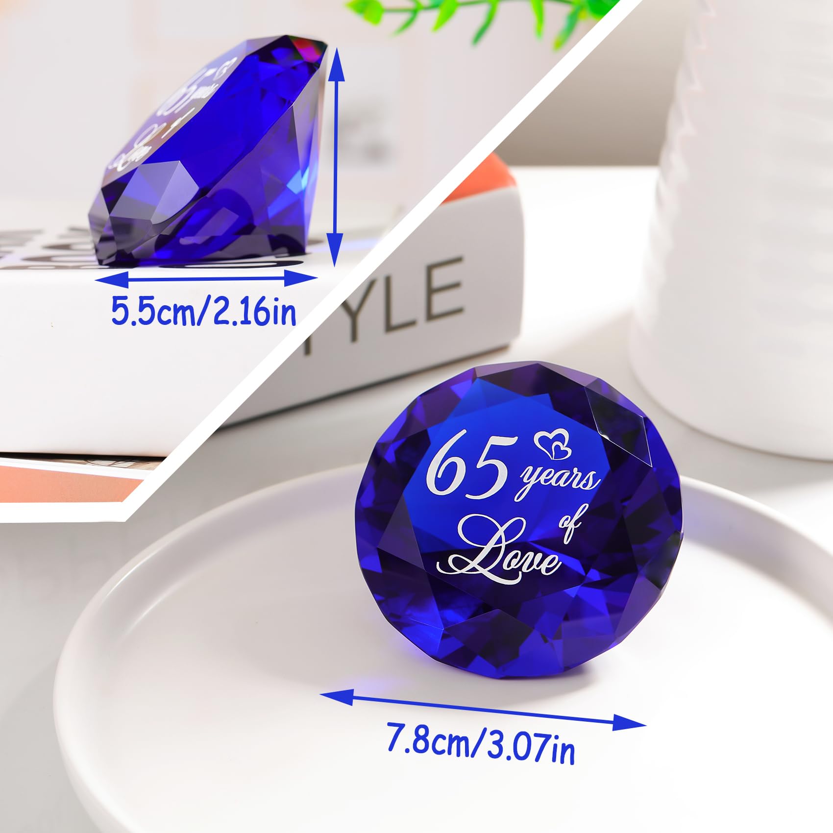 YWHL 65th Wedding Anniversary Sapphire Gifts for Couples, 65 Years Anniversary Sapphire Crystal Wedding Gifts for Parents, Blue