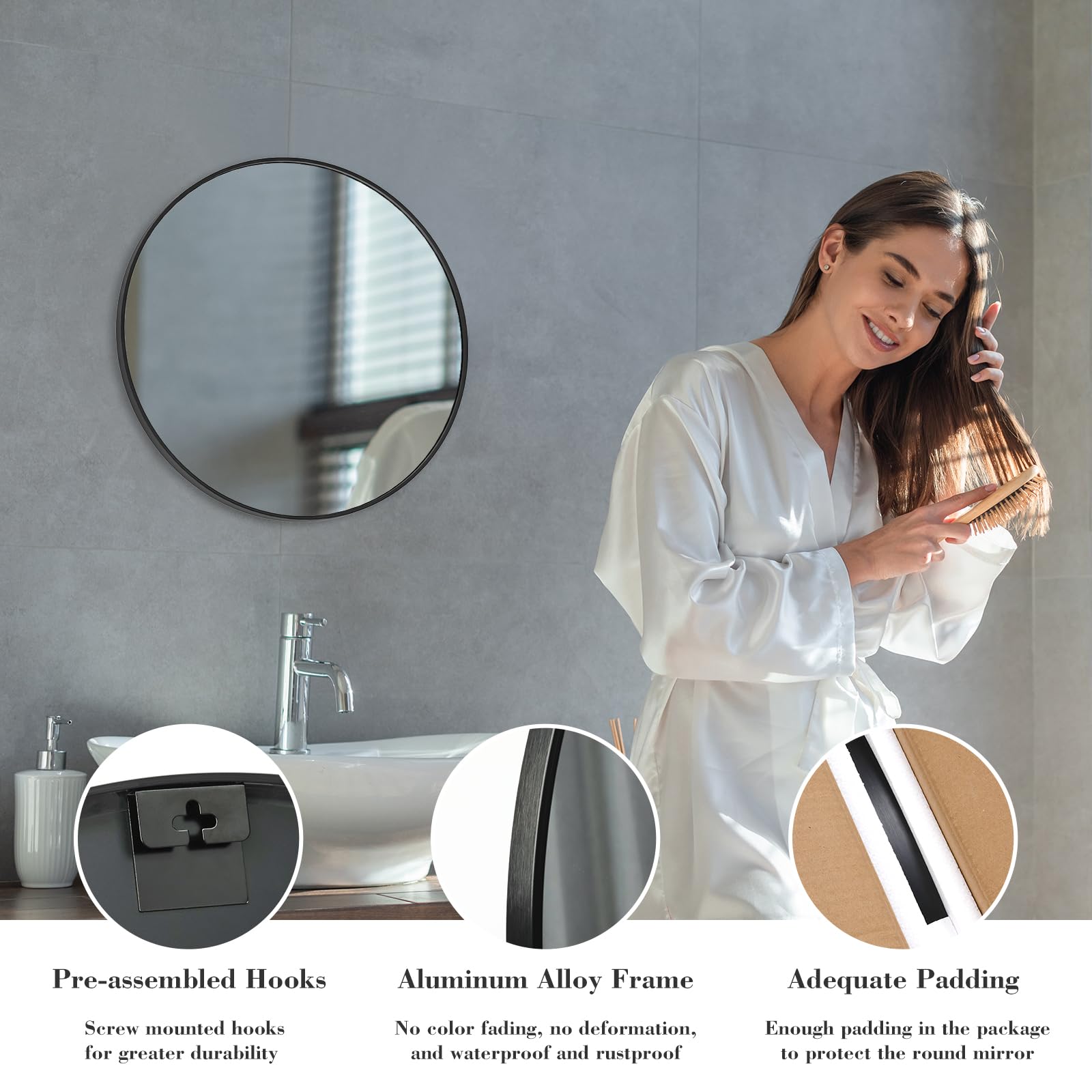 Sweetcrispy 20in Round Bathroom Mirrors for Wall, Bathroom Mirrors for Over Sink, Wall Decor for Bathroom, Entryway, Bedroom, Va