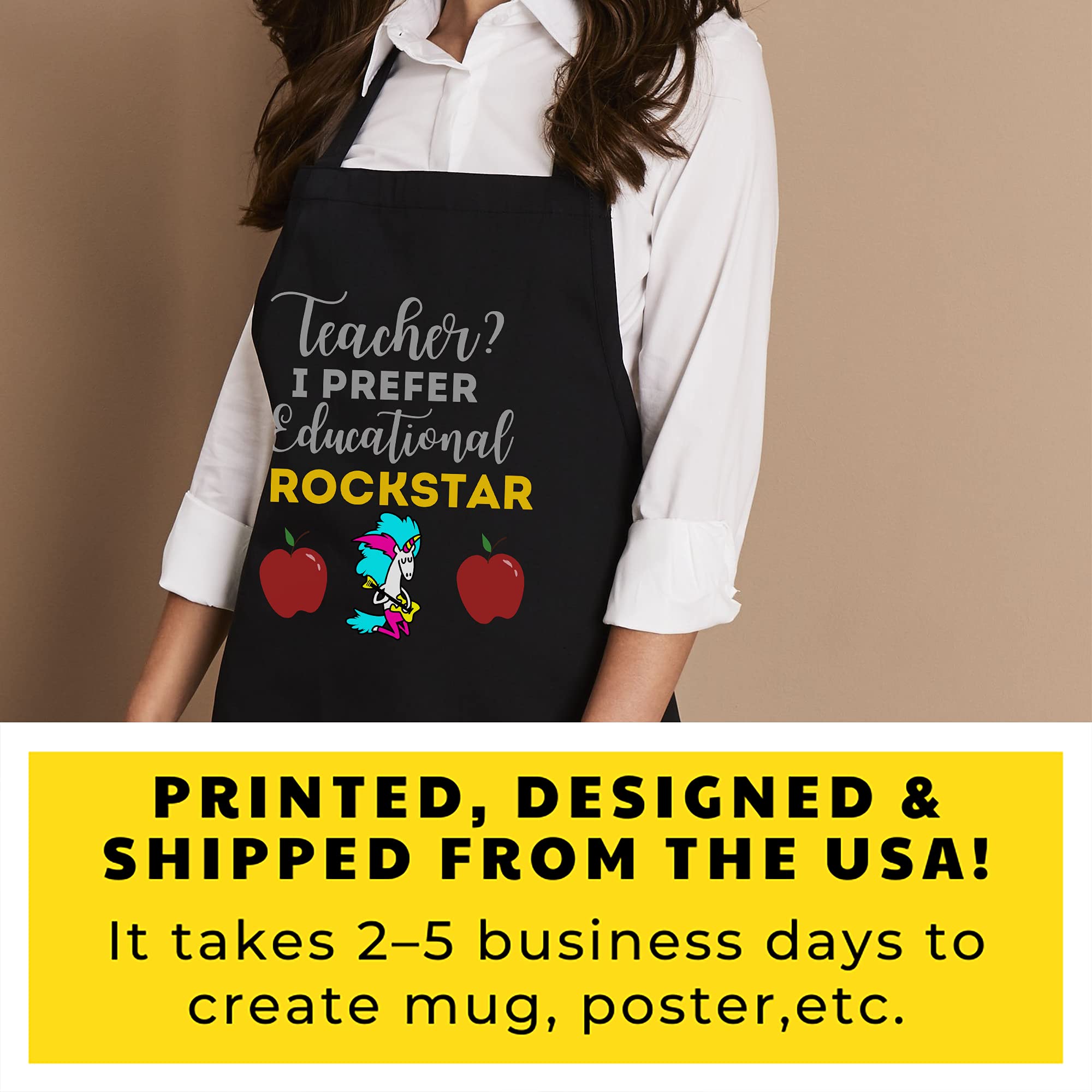 Xpuffer Teacher Apron - Teacher Black Cook - I Prefer Educational Rockstar Back To School Cooking Aprons Kitchen Decor - Apron S