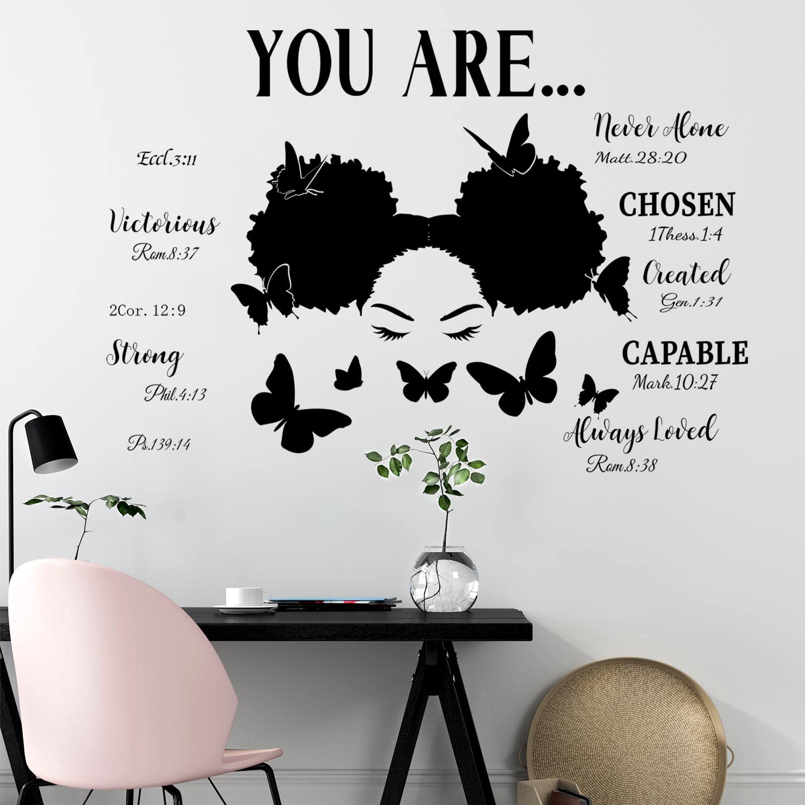 Chinco Black Girl Wall Stickers For Teen Inspirational Quote Wall Decal Butterfly Motivational Saying Positive Vinyl Stickers Fo