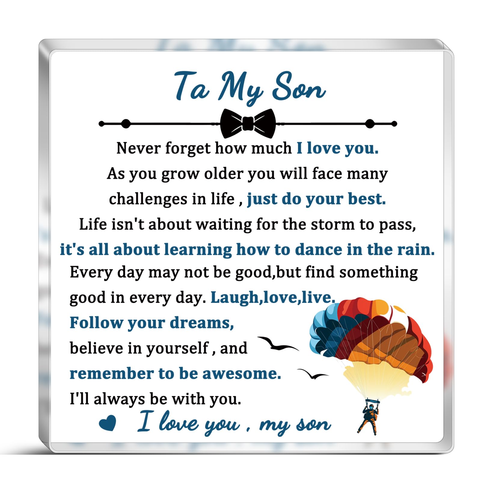 Son Gifts From Mom And Dad Acrylic Block Plaque Desk Dcor Sign Graduation Gift For Son Grandson Mother Sons Gifts Birthday Gift