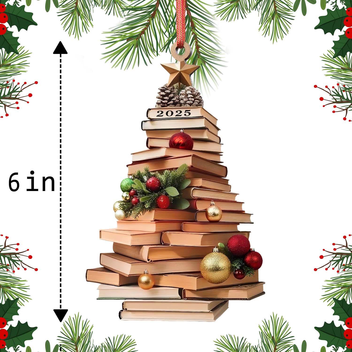 Book Ornament 2025, Book Lovers Gifts for Women Men, Bookish Gifts for Librarian Reader, Wooden Christmas Ornaments for Tree Dec