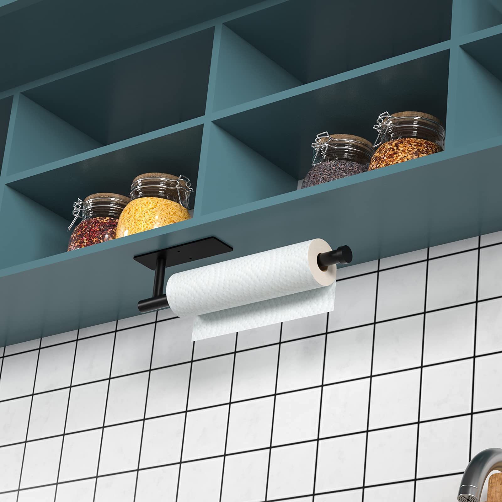 Paper Towel Holder, Self Adhesive Or Screw Mounting, Black Wall Mount, Sus304 Stainless Steel Paper Towel Holder Under Cabinet F