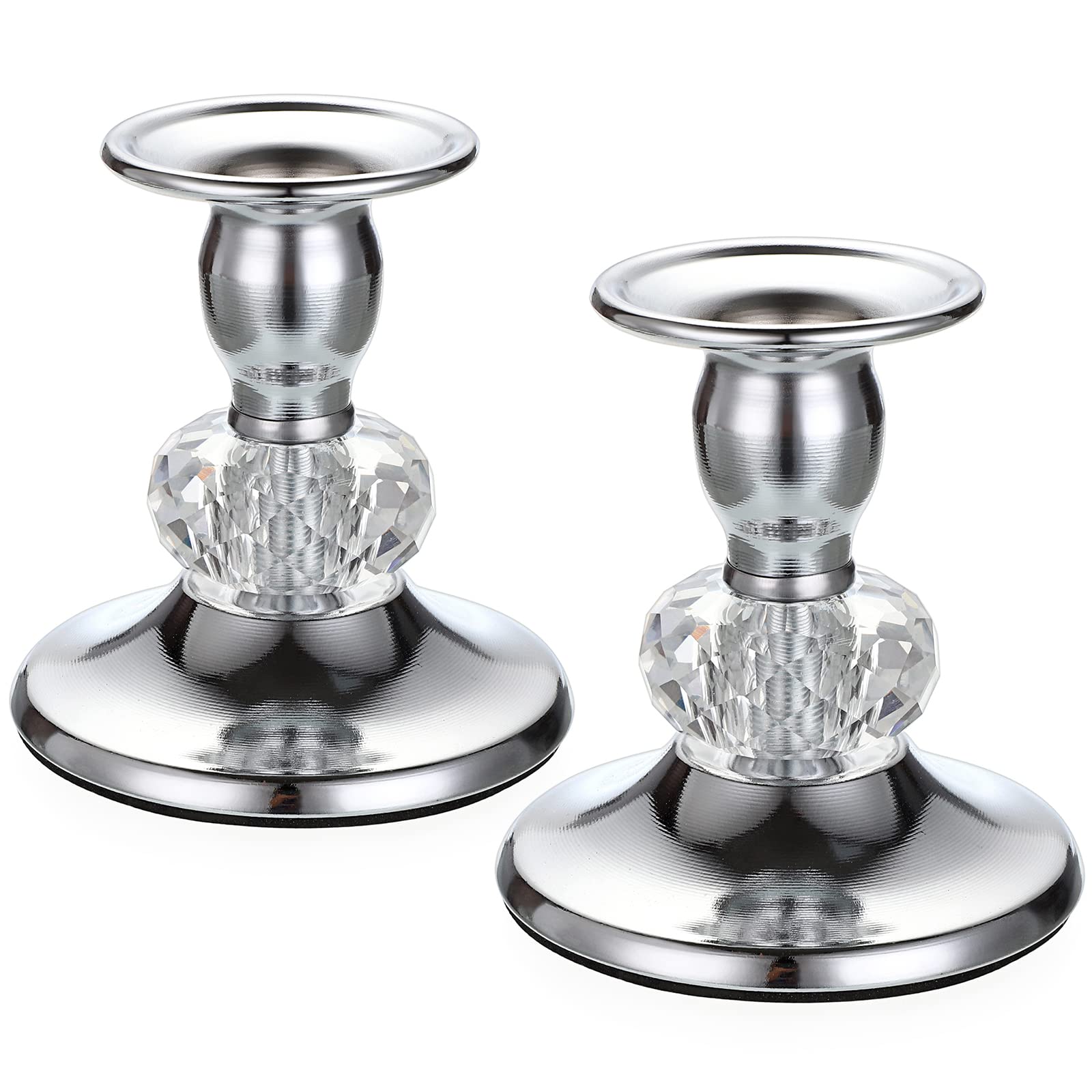 OwnMy 2PCS Silver Metal Taper Candlestick Holders Vintage Brass Taper Candle Holders, Metal Crystal Candle Stands Elegant Candle