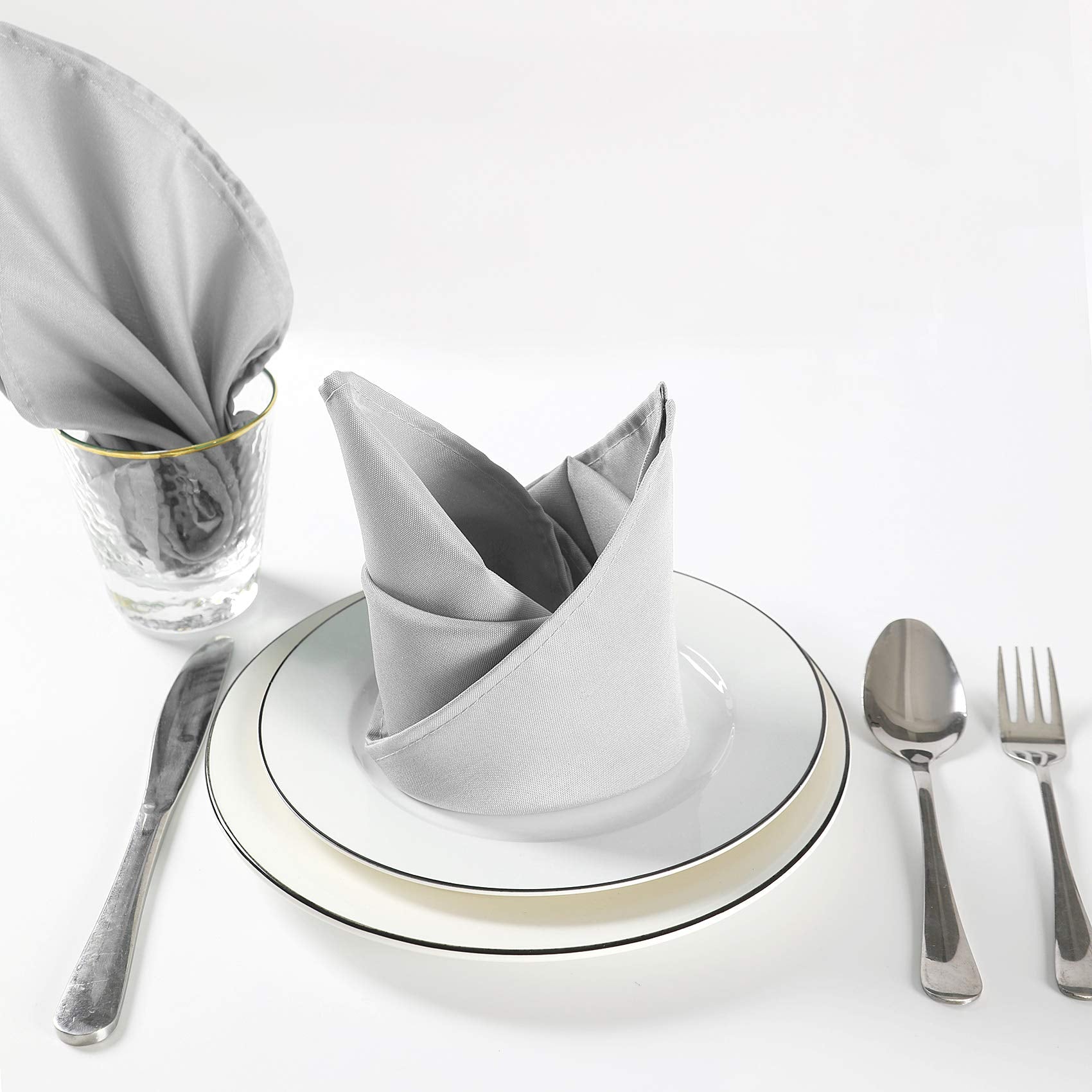 Cloth Napkins 20x20 inch Washable Polyester Dinner Napkins Soft Table Napkins for Wedding Party Dining Banquet(Silver 50PCS)