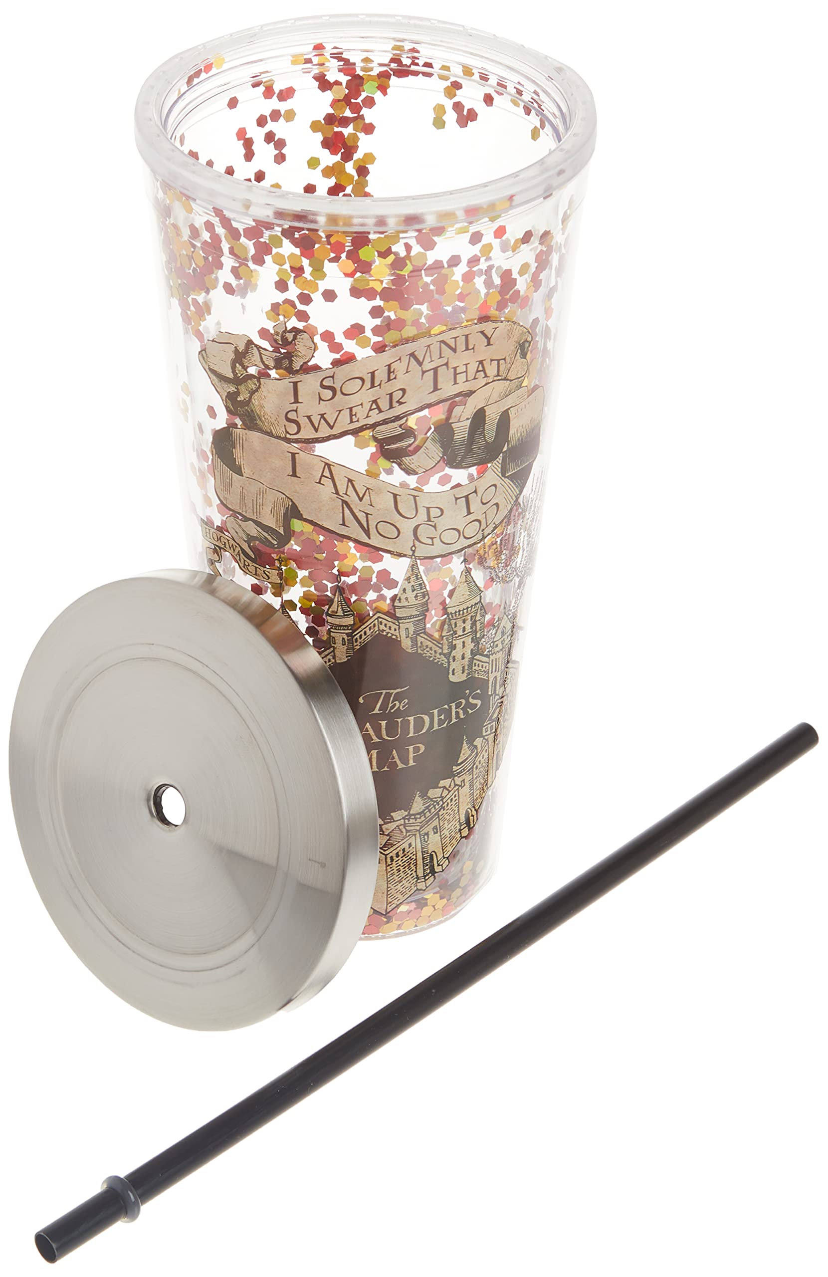 Spoontiques - Harry Potter Tumbler - Solemnly Swear Glitter Cup With Straw - 20 Oz - Acrylic - Multicolored