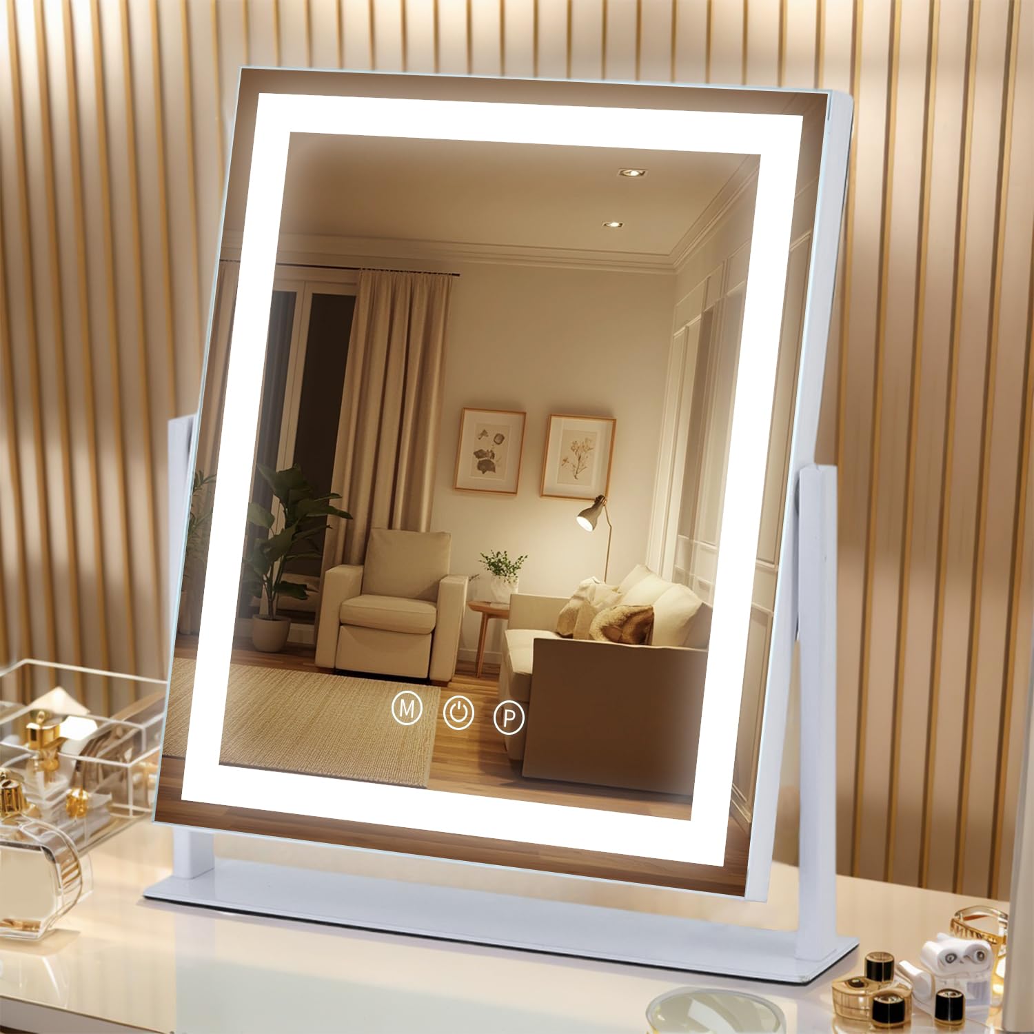 LED Vanity Mirror with Lights, Makeup Mirror with 3 Color Modes, Smart Touch Control, 360 Rotation for Desk,13.2  L x 11.2  W