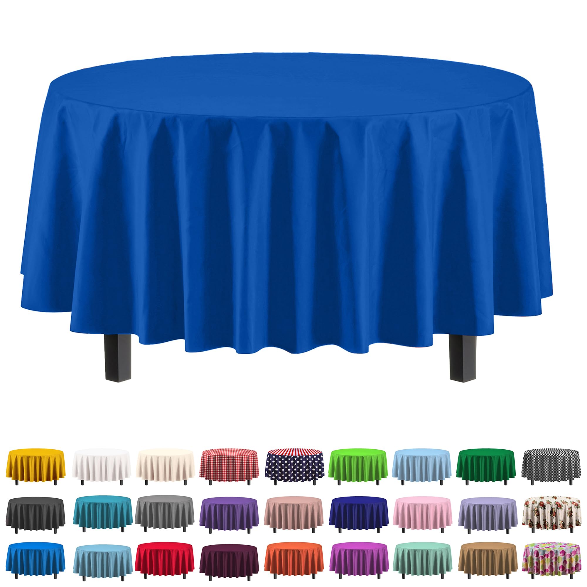 Exquisite 6-Pack Premium Plastic Tablecloth 84In. Round Plastic Table Cover - Dark Blue