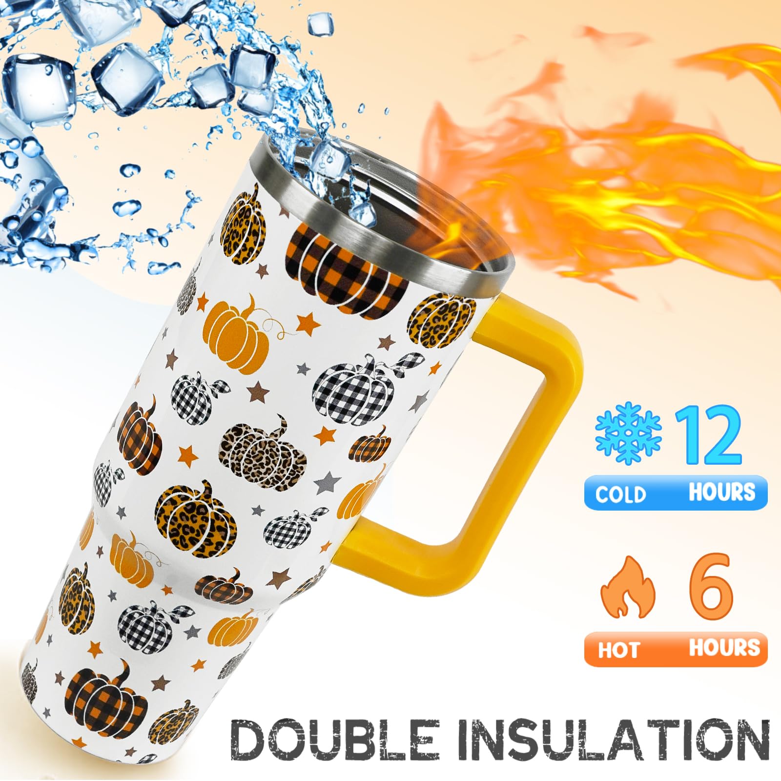Nqhsionv Fall Tumbler 40 oz Thanksgiving Cup Pumpkin Coffee Travel Mug Autumn Stainless Steel Insulated Cups Water Bottler with