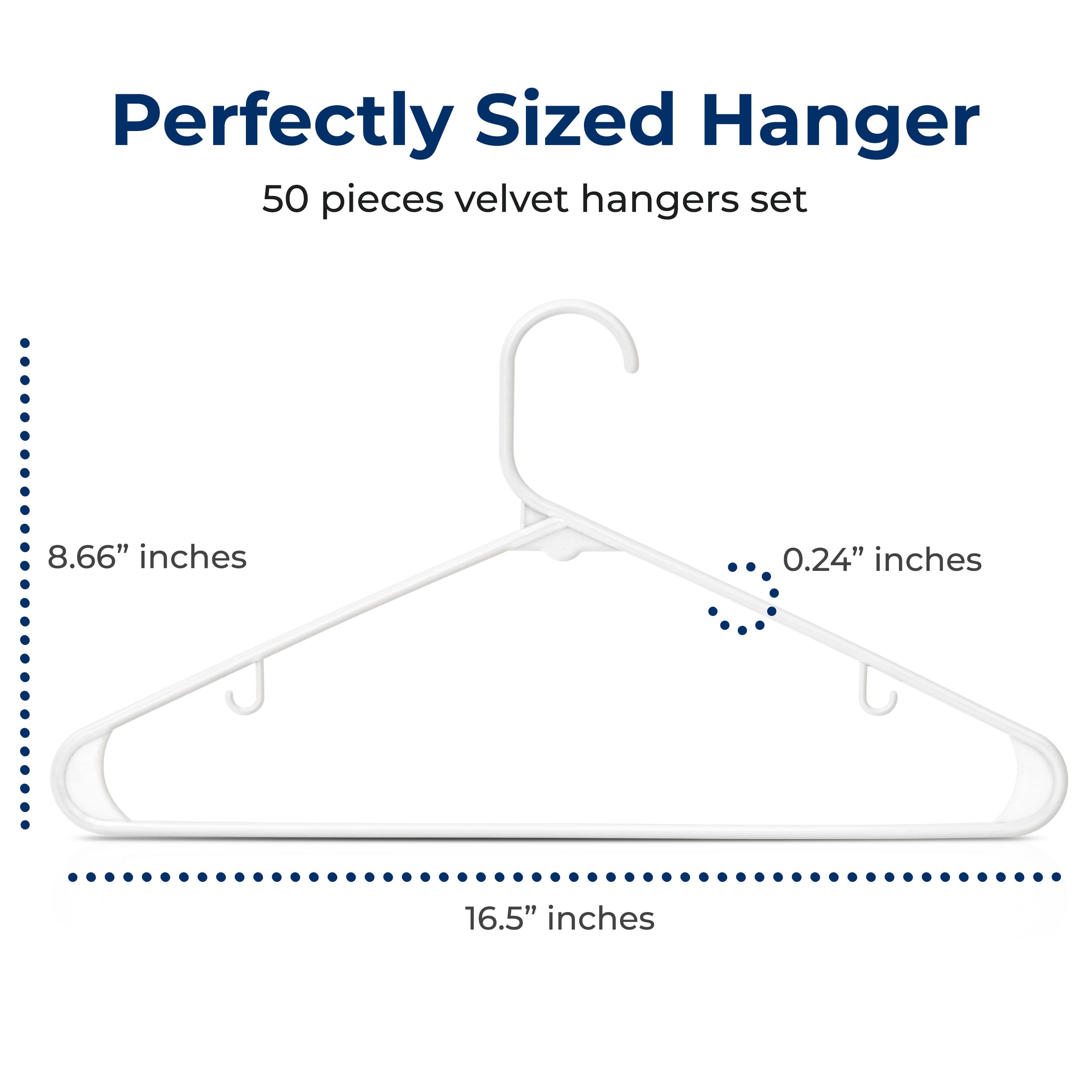 SereneLife White Standard Plastic Hangers - Space Saving Durable Tubular Heavy Duty Clothes Hanger Set Ideal for Laundry/Daily Use  Can Hold Up to 5.5 Lbs. for Coats  Jackets  Pants & Dress (50-Pack)