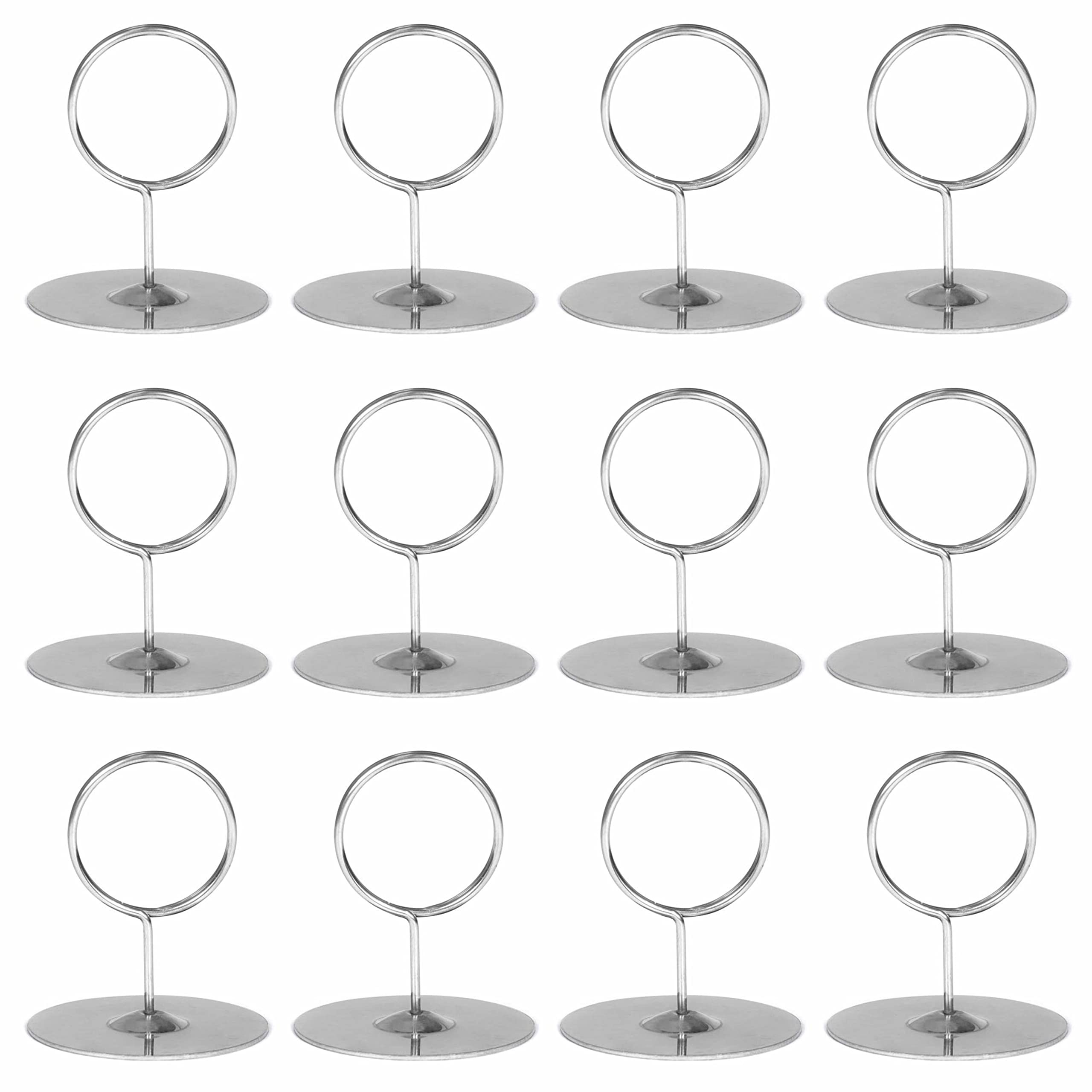 12-Pack Of 2.25'' Table Number Holder, Menu, And Place Card Stands | Tabletop Stainless Steel Ring-Clip Card Markers & Photo Hol