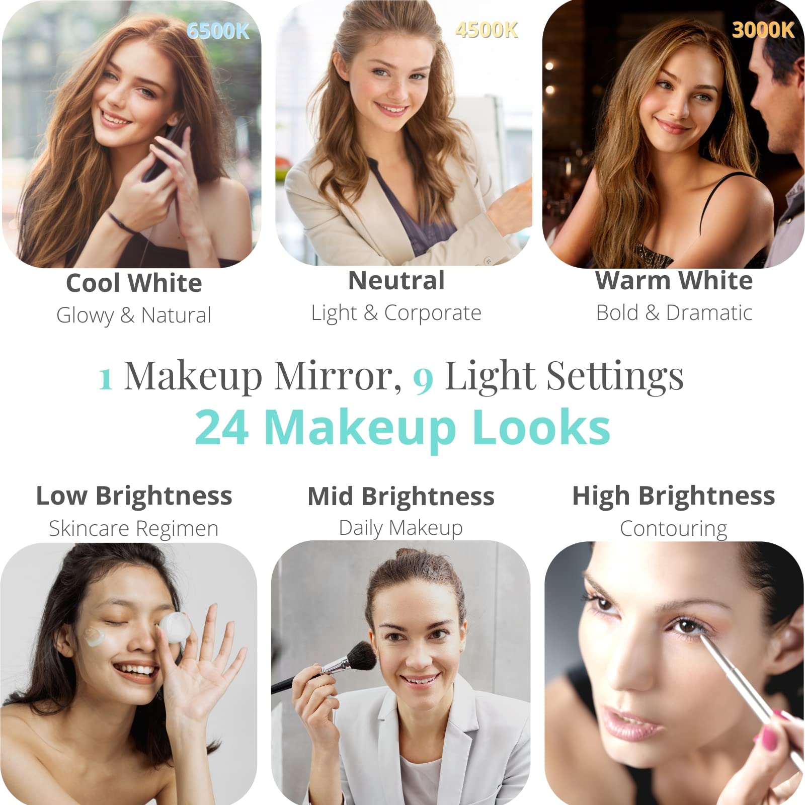 Luxfurni Large Hollywood Vanity Mirror With Lights, 25'' Lx21 W Lighted Makeup Mirror With 18 Dimmable Bulbs, Smart Touch Contro