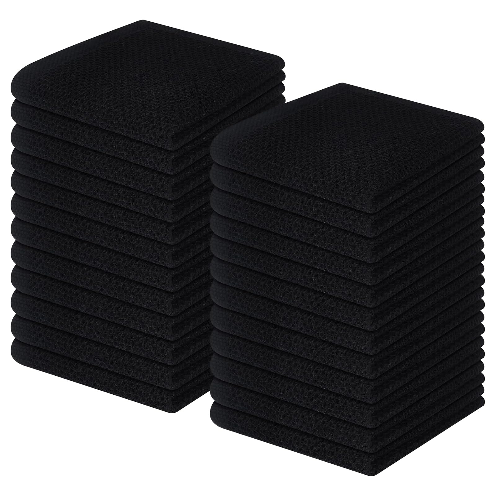 Homaxy 100% Cotton Waffle Weave Kitchen Dish Cloths, Ultra Soft Absorbent Quick Drying Dish Towels, 12 x 12 Inches, 24-Pack, Bla