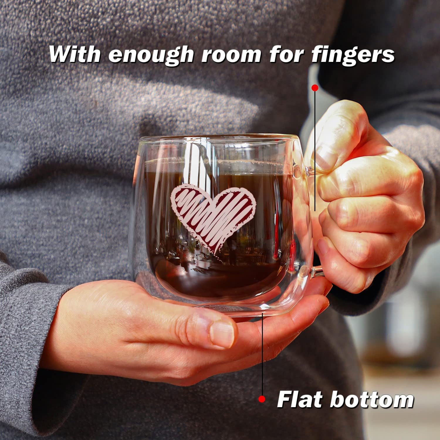 Cnglass Double Walled Glass Coffee Mugs 10Oz,Large Insulated Espresso Cups,Set Of 2 Clear Glasses Cappuccino Mug With Handle(Tea