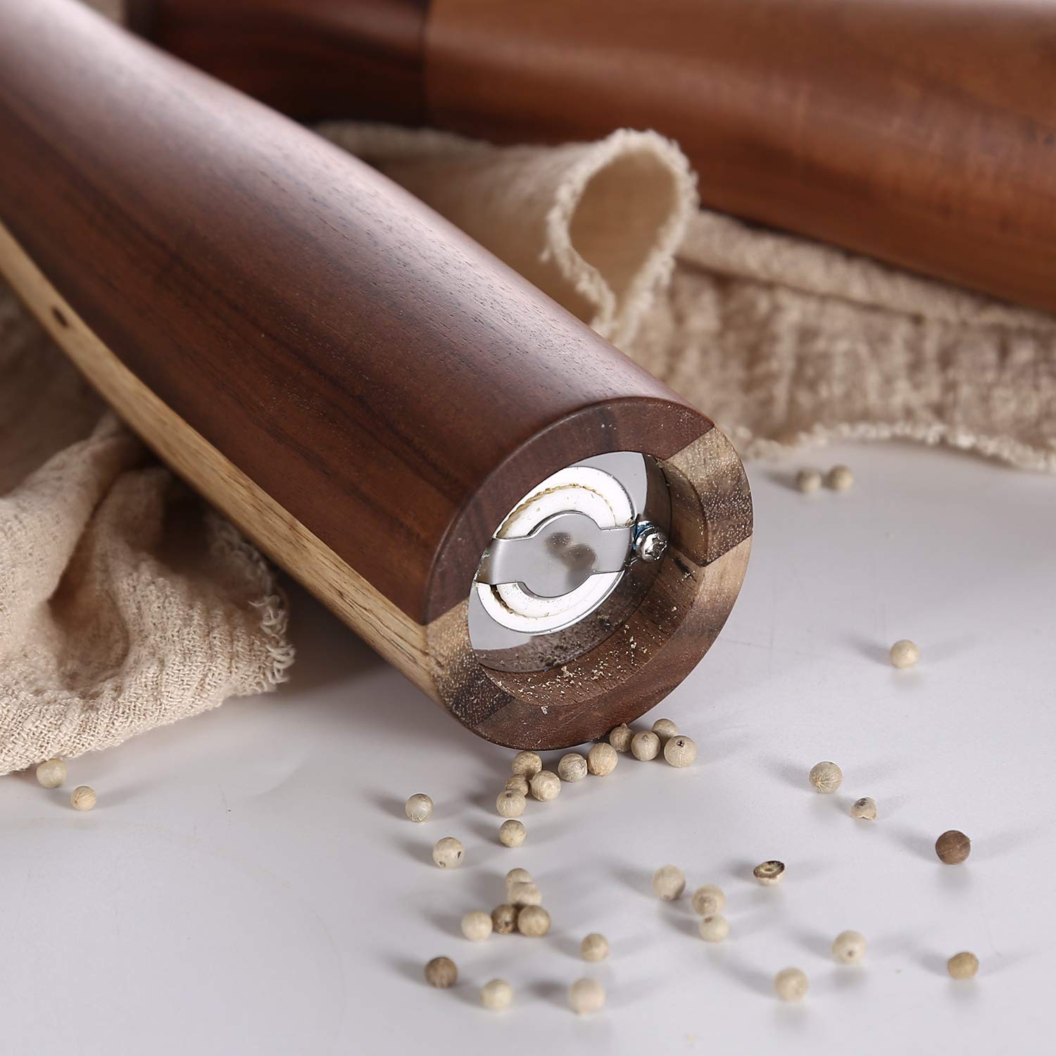 KKC HOME ACCENTS Wooden Salt and Pepper Shakers Wooden Salt and Pepper Grinder Mill Set Refillable Acacia Wood  10 Inch