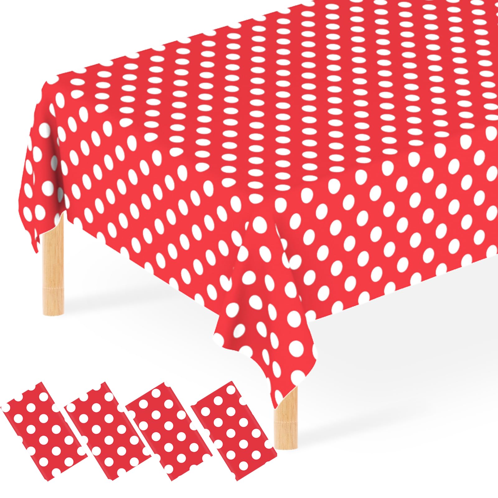 JCTHKUKU 4 Pcs Red Polka Dot Tablecloth Red & White Table Cloth Disposable Plastic Table Cover for Outdoor, Birthday, Gender Rev