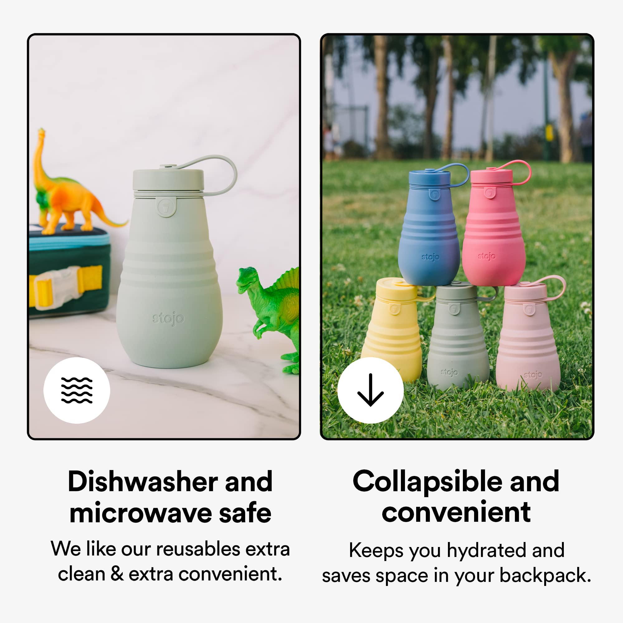 Stojo Jr Collapsible Bottle For Kids - Carnation Pink, 14Oz / 400Ml - Leak-Proof Reusable Silicone Travel Cup For Hot & Cold Dri