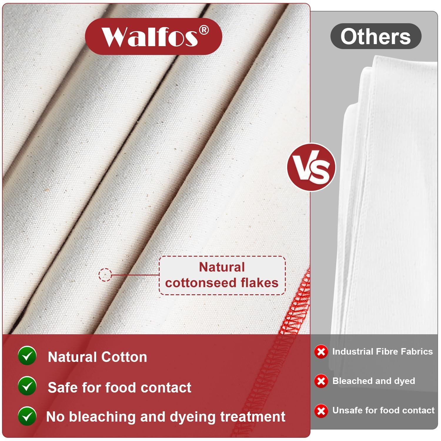 Walfos Professional Proofing Cloth, 29''X17'' Heavy Duty Bakers Dough Couche, Natural Cotton, Shaping Tool For Baguettes, Loaves