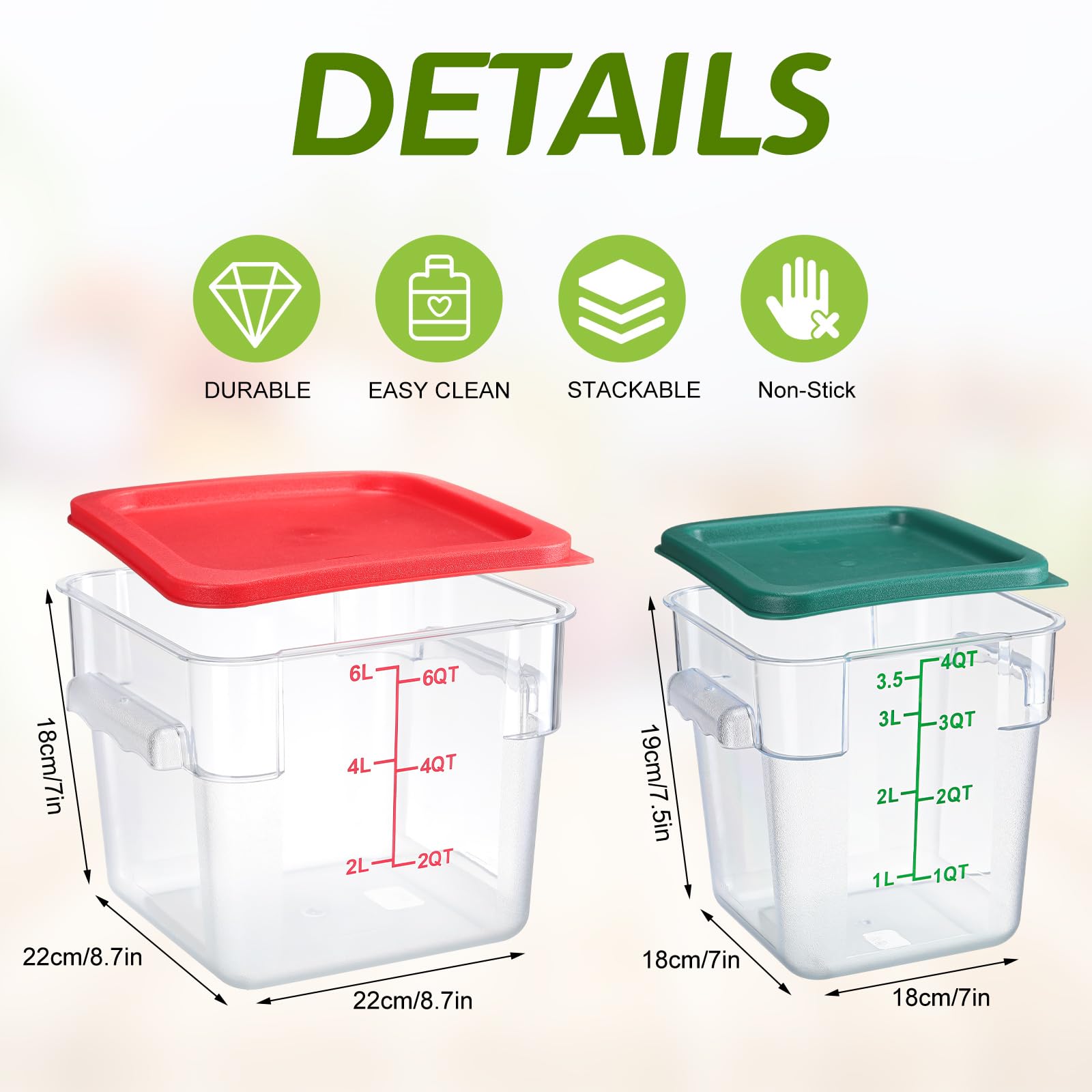 Lallisa 4 Pcs 6 Qt And 4 Qt Food Storage Containers With Lids And Handles Square Food Containers With Scales Polycarbonate Air T