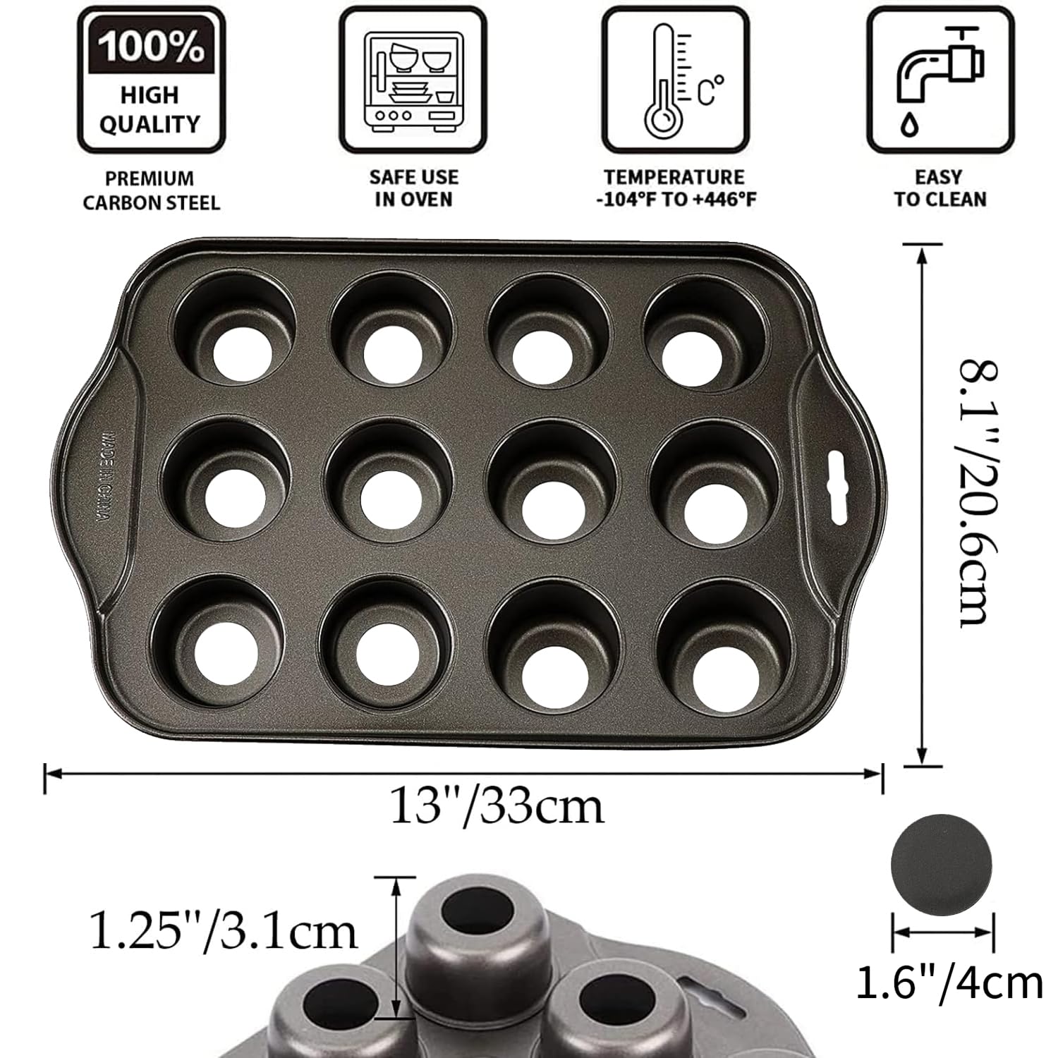 Plazotta 2 Pack 12 Cavity Mini Cheesecake Pan, Mini Muffin Baking Pan, Mini Cupcake Pan With Removable Bottom, Round