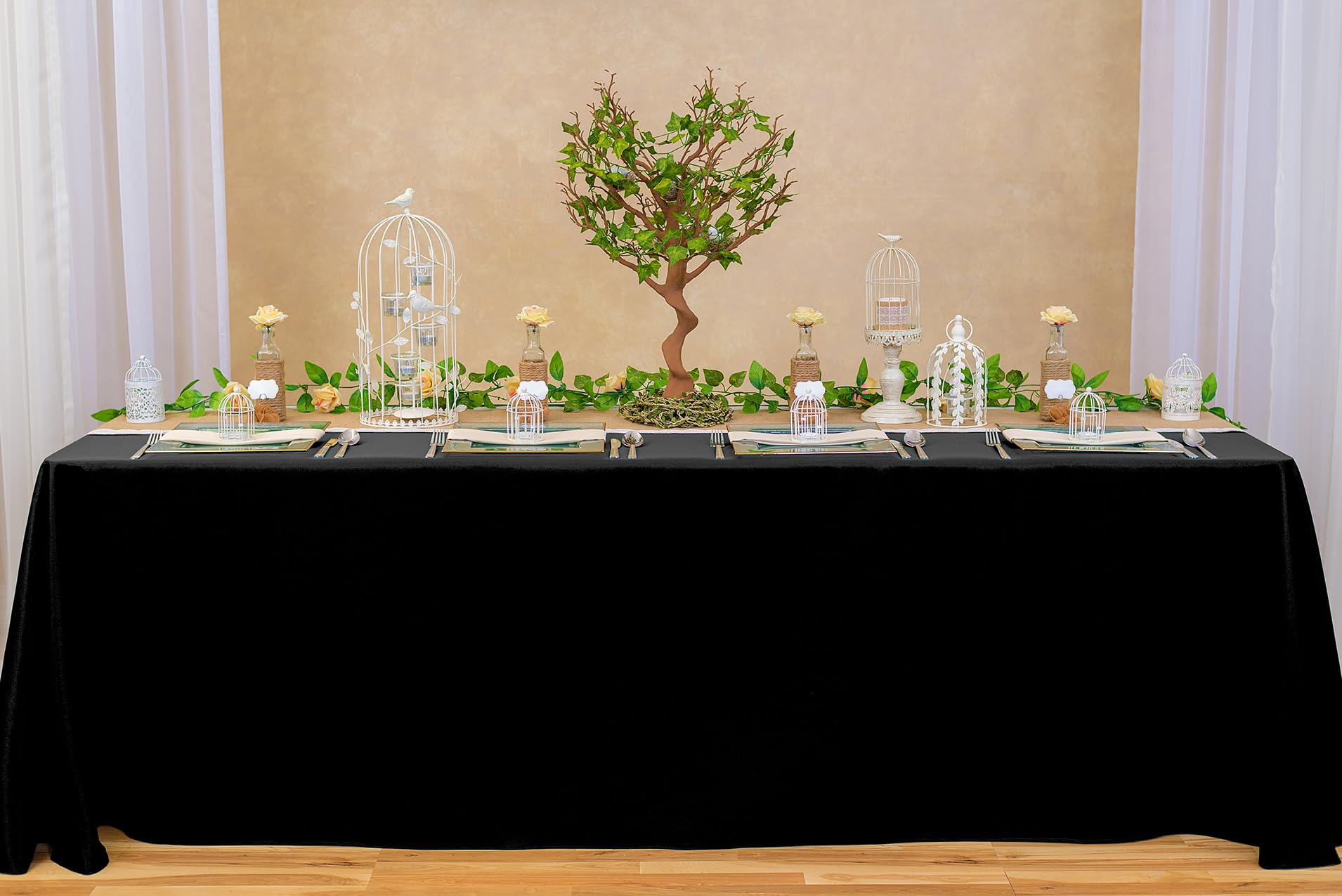 Ltc Linens Bulk 10-Pack Black Rectangular Tablecloths 90 In X 156 In With Rounded Corners - Ideal For 8 Ft Tables With Floor-Len
