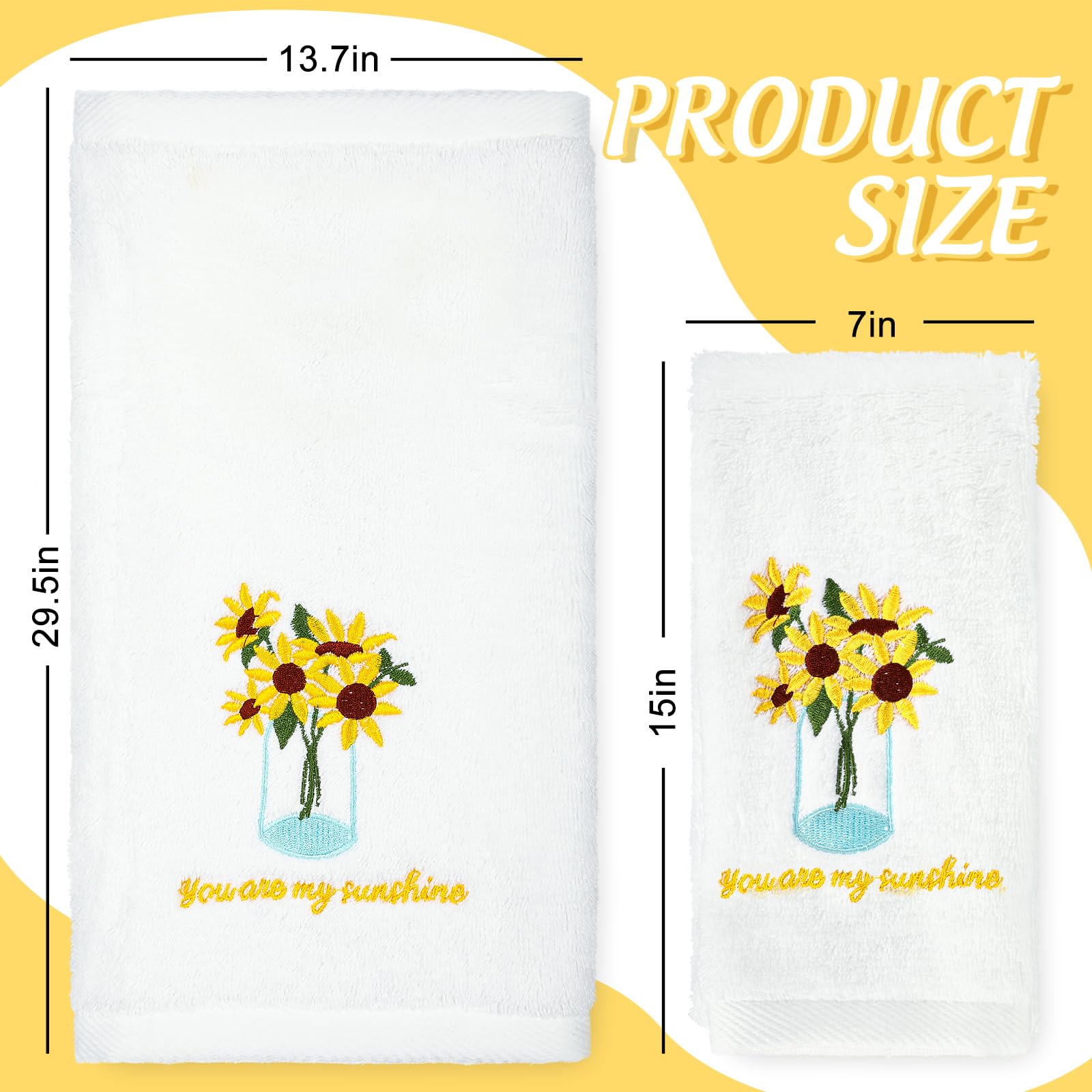 Anydesign 2 Pack Sunflower Hand Towels Spring Cotton Embroidered Flower Decorative Dish Towel For Bathroom Hand Drying Cleaning