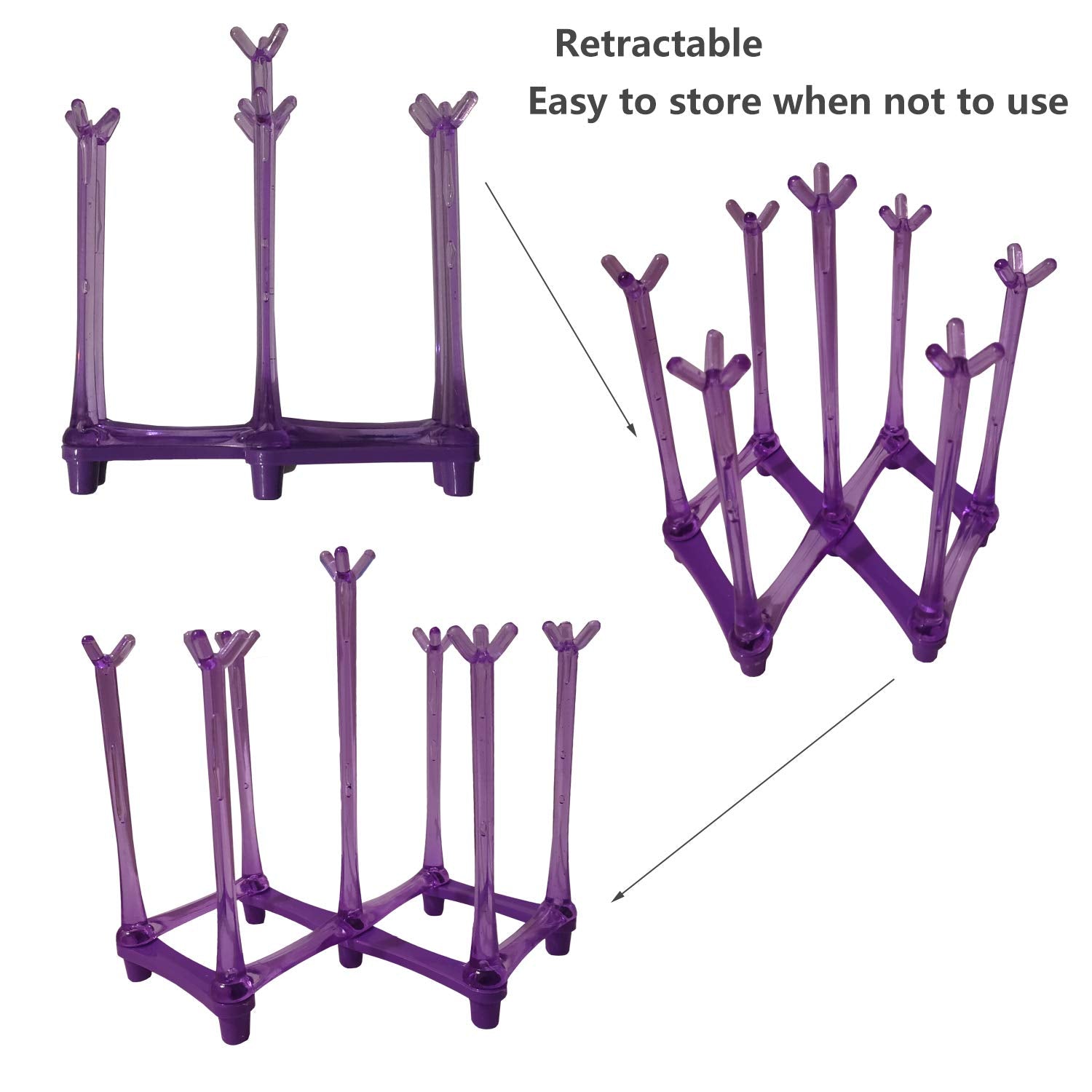 Pruple Retractable Cup Drying Rack Drinking Glass And Sports Bottle Drainer Stand Plastic Bag Dryer For Kitchen Dish Drainer Wit