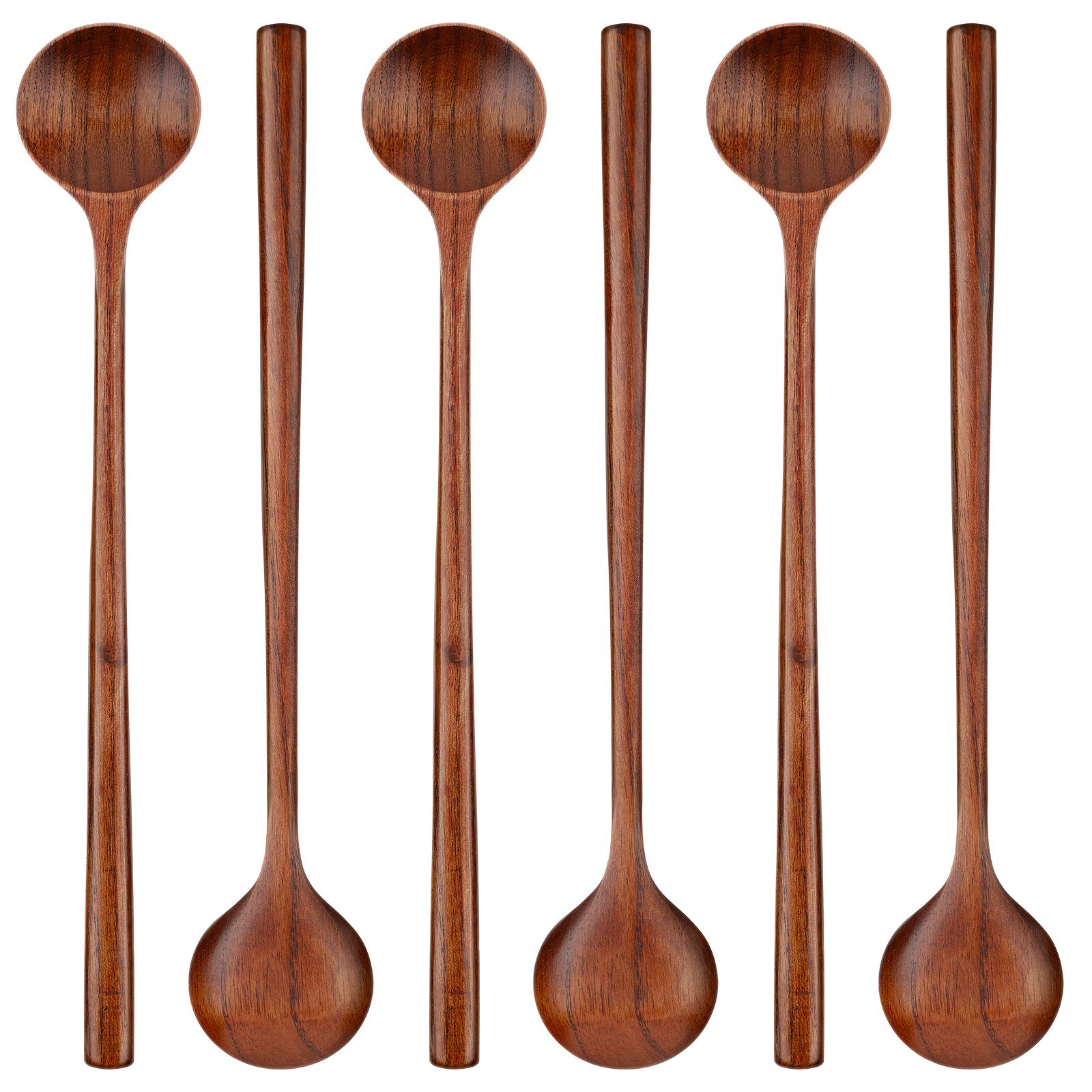 Patelai 6 Pcs 11 Inch Long Spoons Wooden Long Handle Round Spoons Korean Style Soup Spoons For Soup Cooking Mixing Stirring Kitc