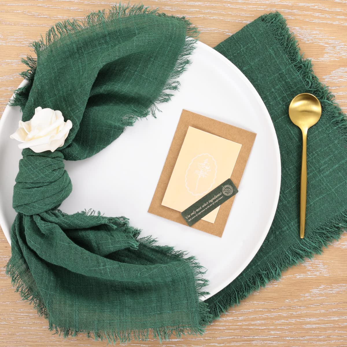Socomi Set Of 12 Linen Napkins Emerald Green Christmas Easter Spring Cloth Napkins Washable Cotton Dinner Napkins Fringe 17''X17
