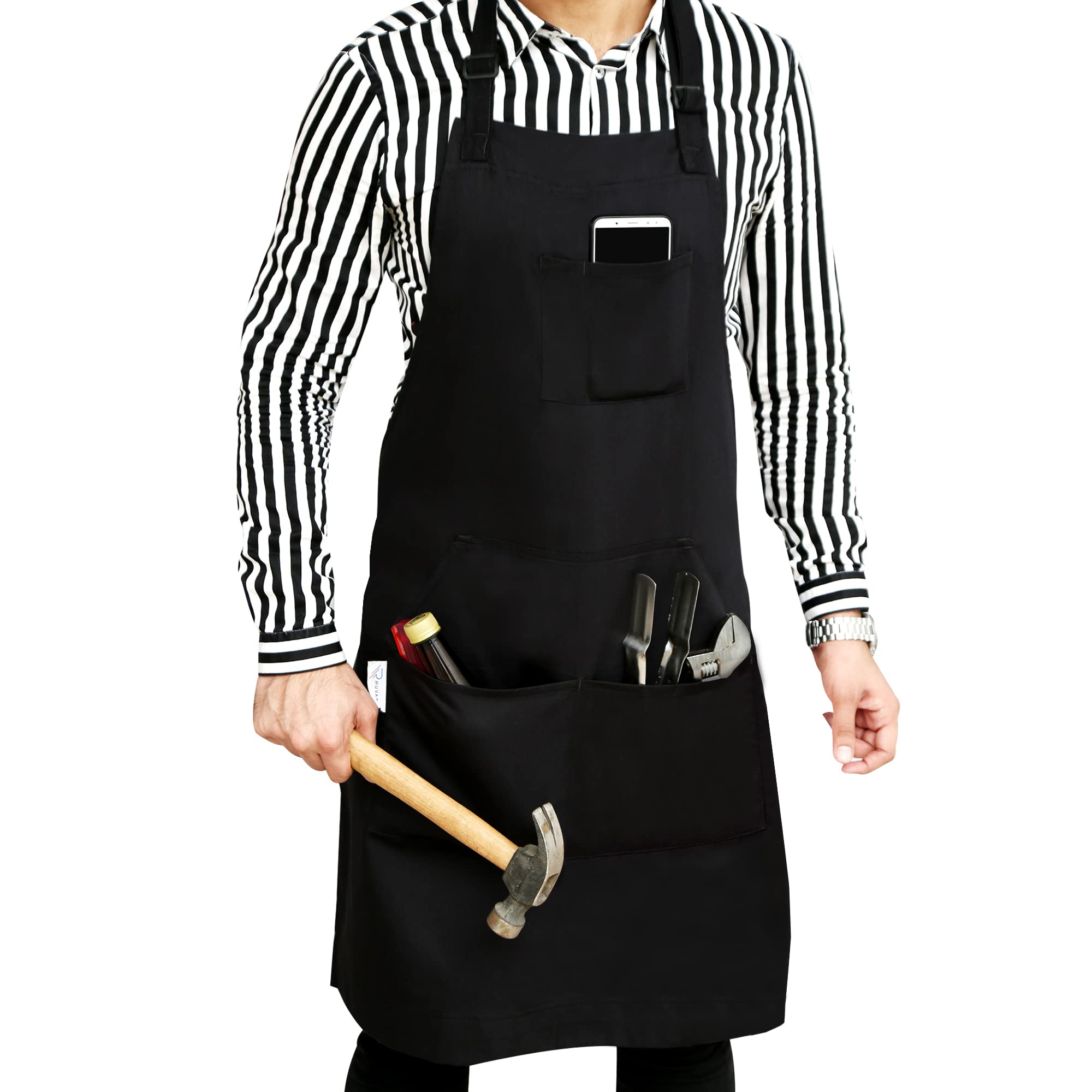 Ruvanti Professional Grade Extra Durable Black Aprons For Men/Women Size M To Xxl(Large 34inchX28inch) Cotton Enrich, Adjustable Neck