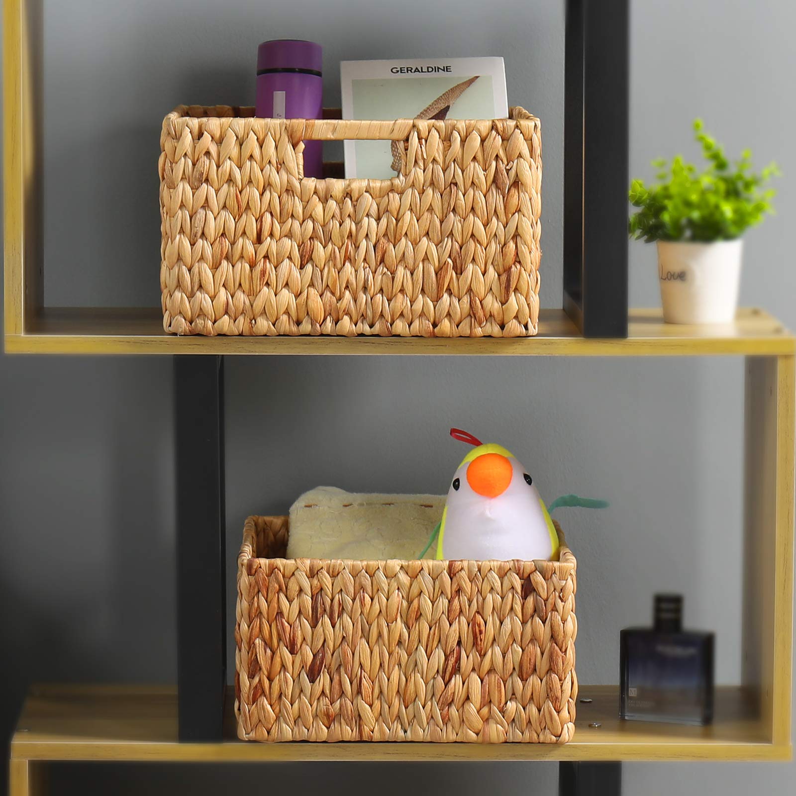 HOONEX Water Hyacinth Storage Baskets for Organizing  Decorative Wicker Baskets with Carrying Handles  Set of 2  Natural