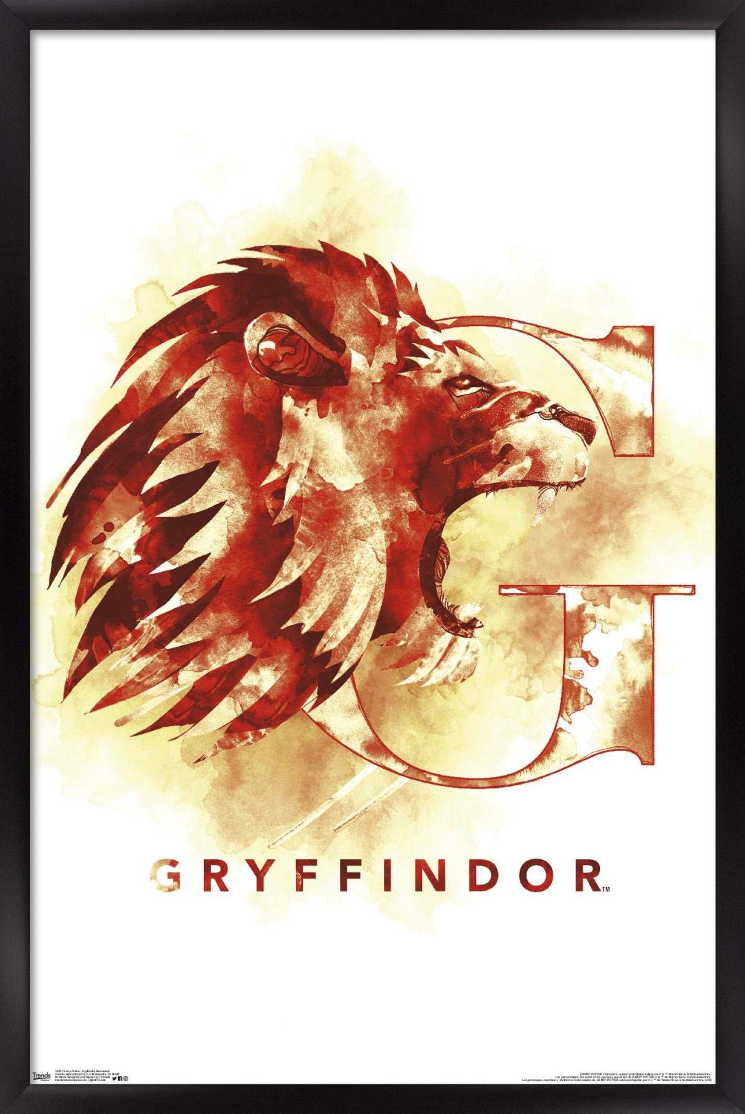 Trends International Wizarding World: Harry Potter-Gryffindor Illustrated House Logo Wall Poster, 22.375'' X 34'', Black Framed