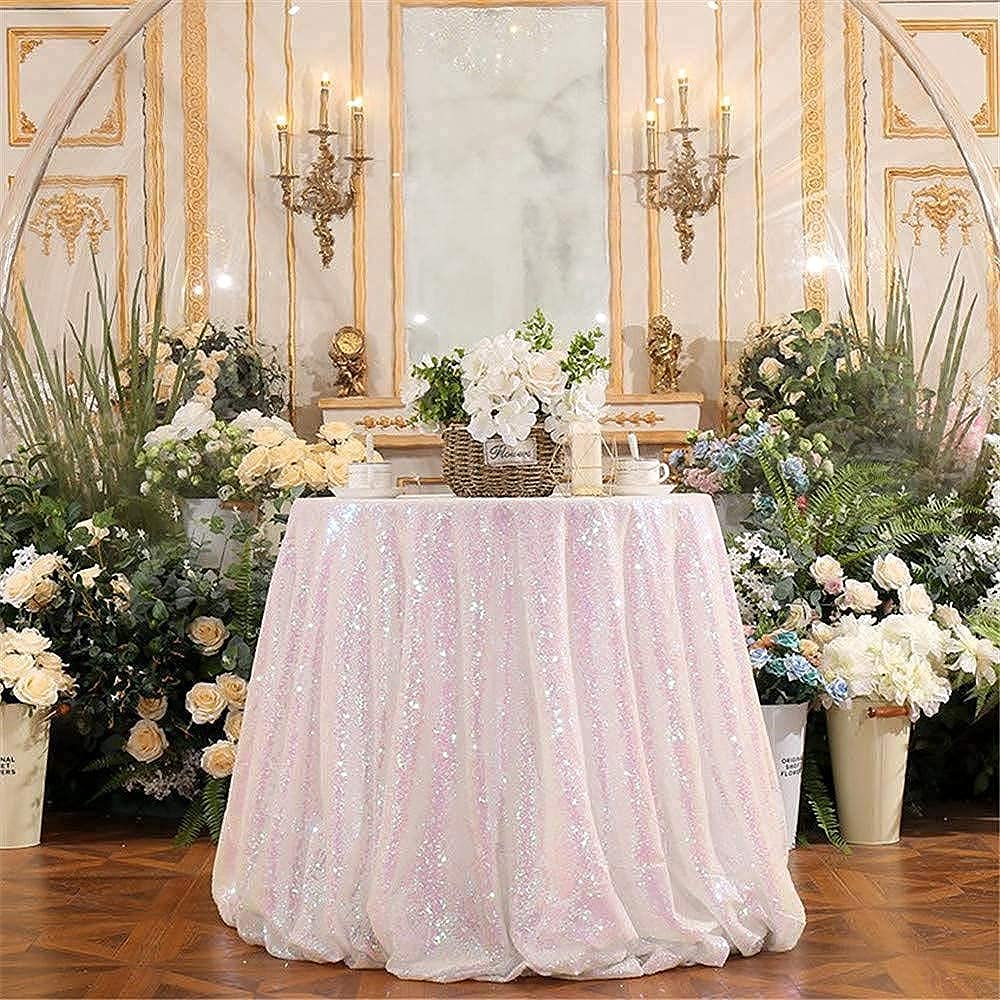 Jyflzq White Iridescent Sequin Tablecloth 108 Round Sparkly Drape Table Cloths Table Cover Overlay For Wedding Birthday Party Ba