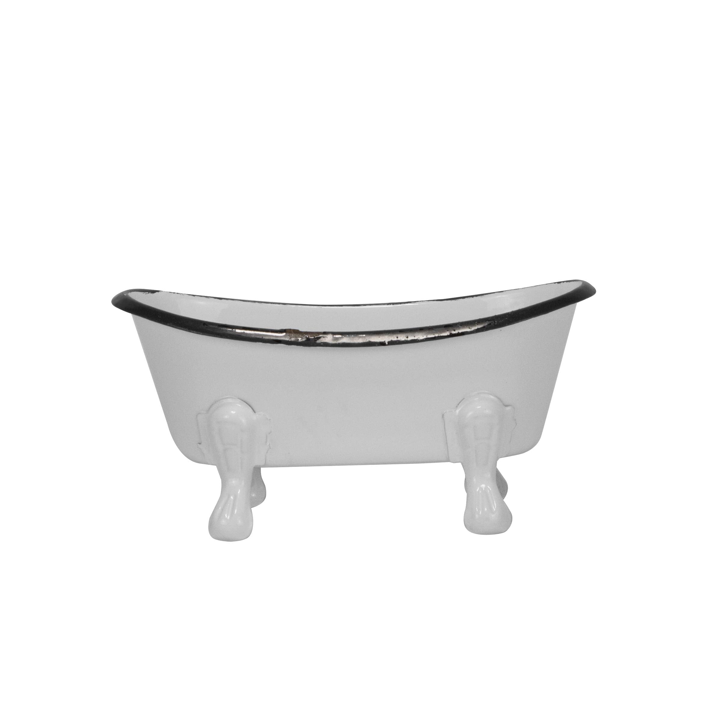 Foreside Home & Garden Black Rim White Enamel Bathtub Soap Dish