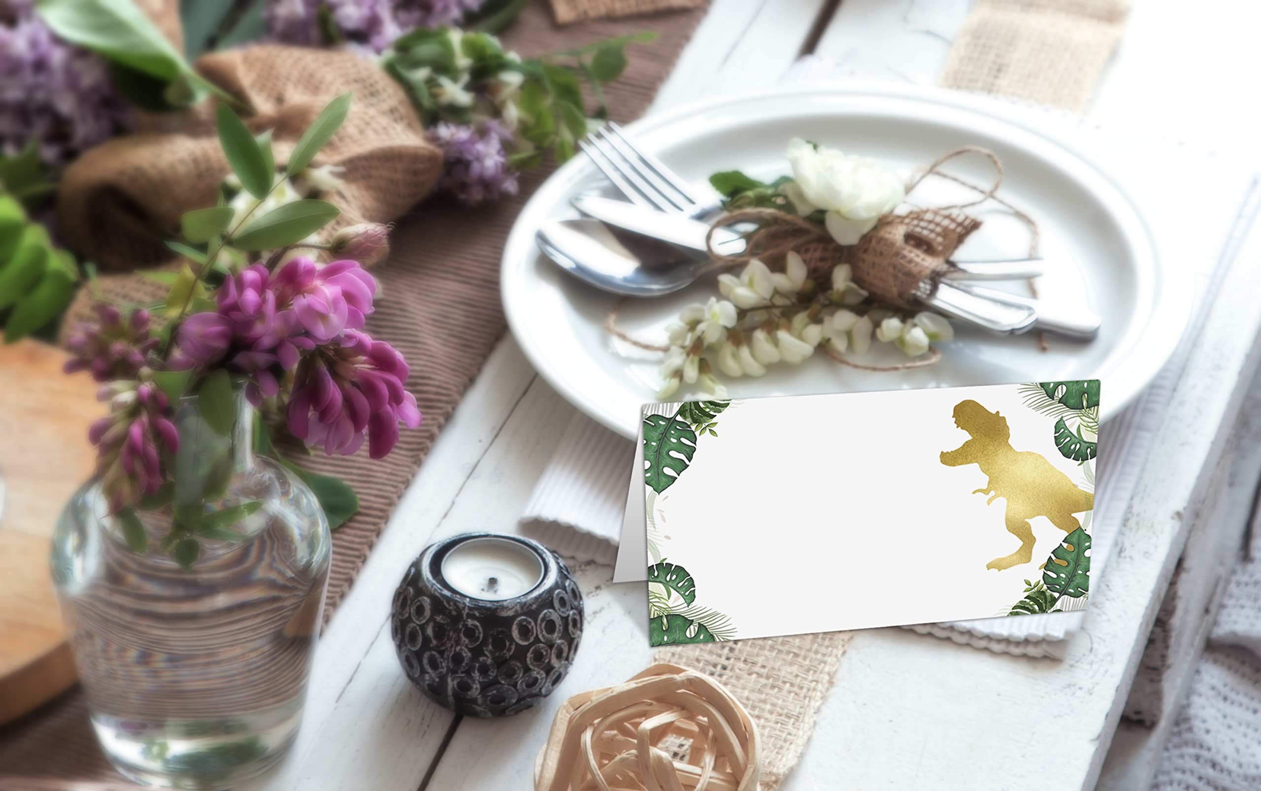 Place Cards For Wedding, Birthday Or Party, Dinosaur Filled-In Name Place Cards, Foldover Seating Table Cards, 25 Pack, Folds In