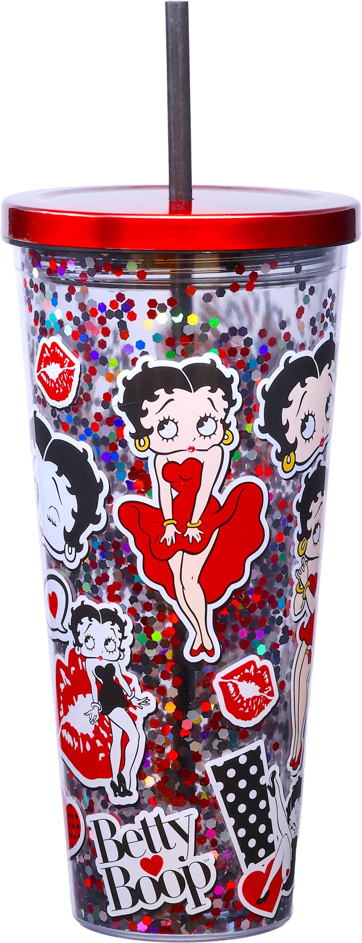 Spoontiques - Glitter Filled Acrylic Tumbler - Glitter Cup with Straw - 32oz  - Stainless Steel Locking Lid with Straw - Double 