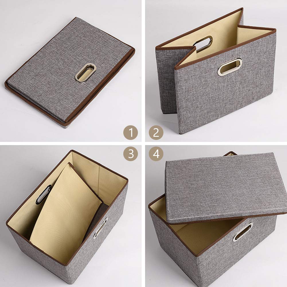 UUJOLY Large Foldable Storage Bins with Lids  Cube Collapsible Nursery Storage Box for Bedroom  Wardrobe  Shelf  Office (grey)