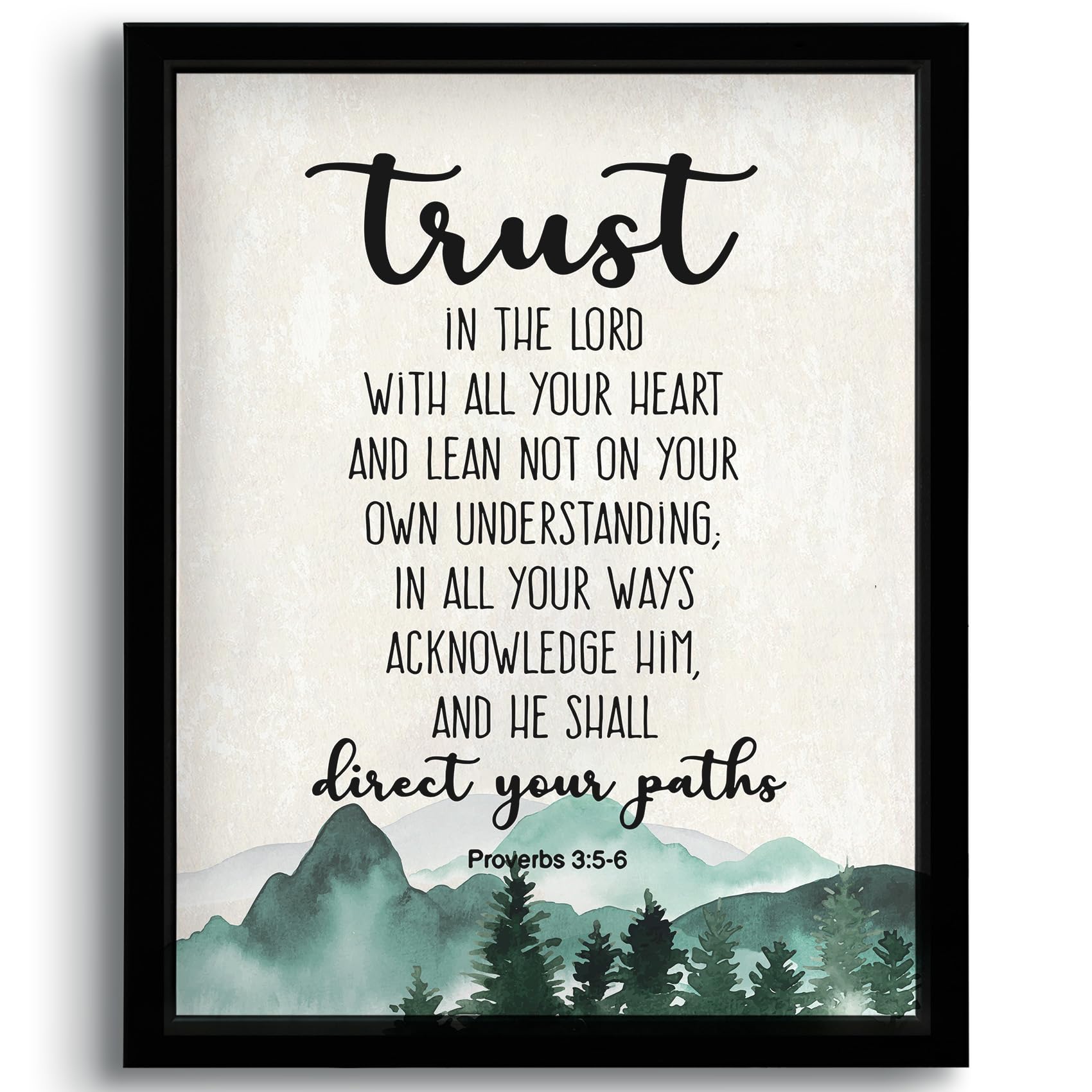Phamte Christian Proverbs 3:5-6 Trust In The Lord With All Your Heart Framed Wall Art Prints Posters Decor, Bible Verse Religiou