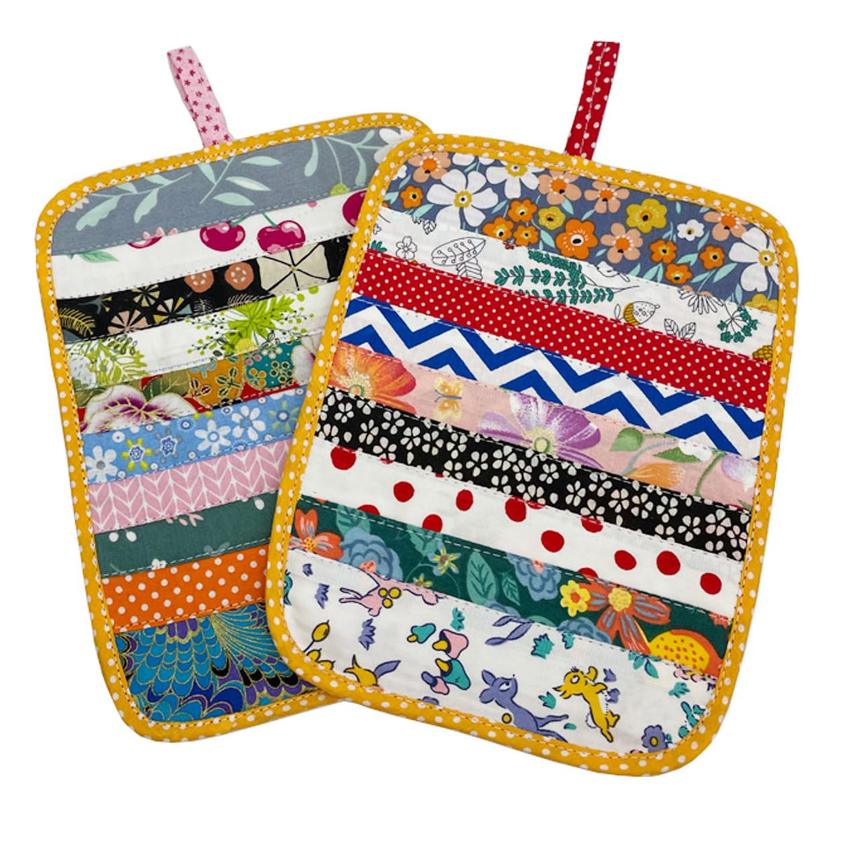Jukway 2Pcs Beautiful Cotton Pot Holders For Kitchen, 100% Cotton Fabric Handmade Patchwork Table Mats Set, Heat Resistant Mat P