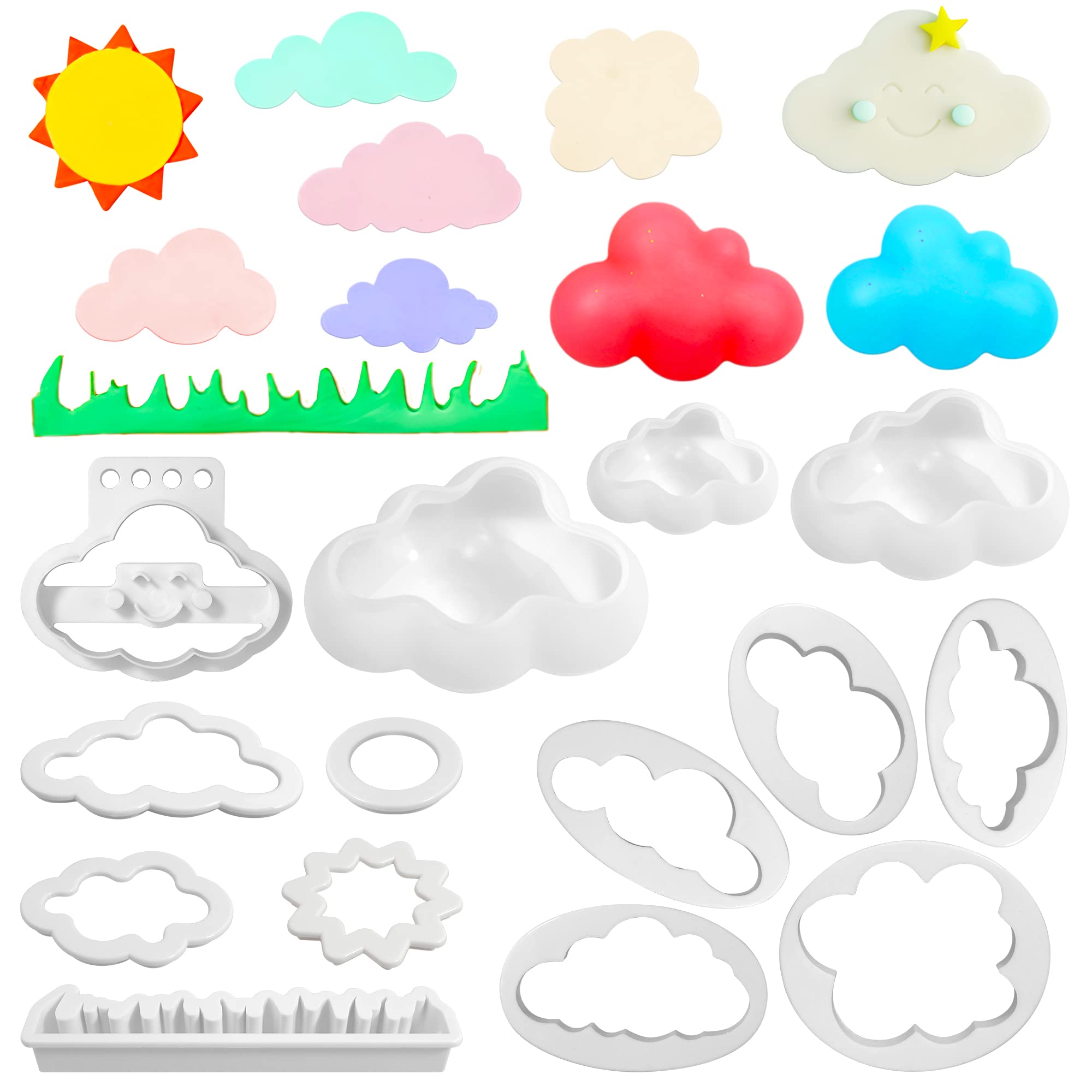 14 Pieces Cloud Shape Mold Set, 11 Pieces Cloud Cookie Cutters And 3 Pieces 3D Cloud Silicone Molds Fondant Cloud Cutter Cake Mo