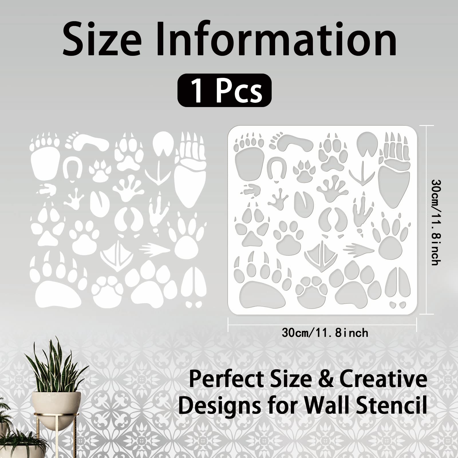 Infunly Paw Print Stencils For Painting 11.8'' Animal Footprint Wall Stencil Reusable Dog Cat Paw Stencils For Painting On Wood,