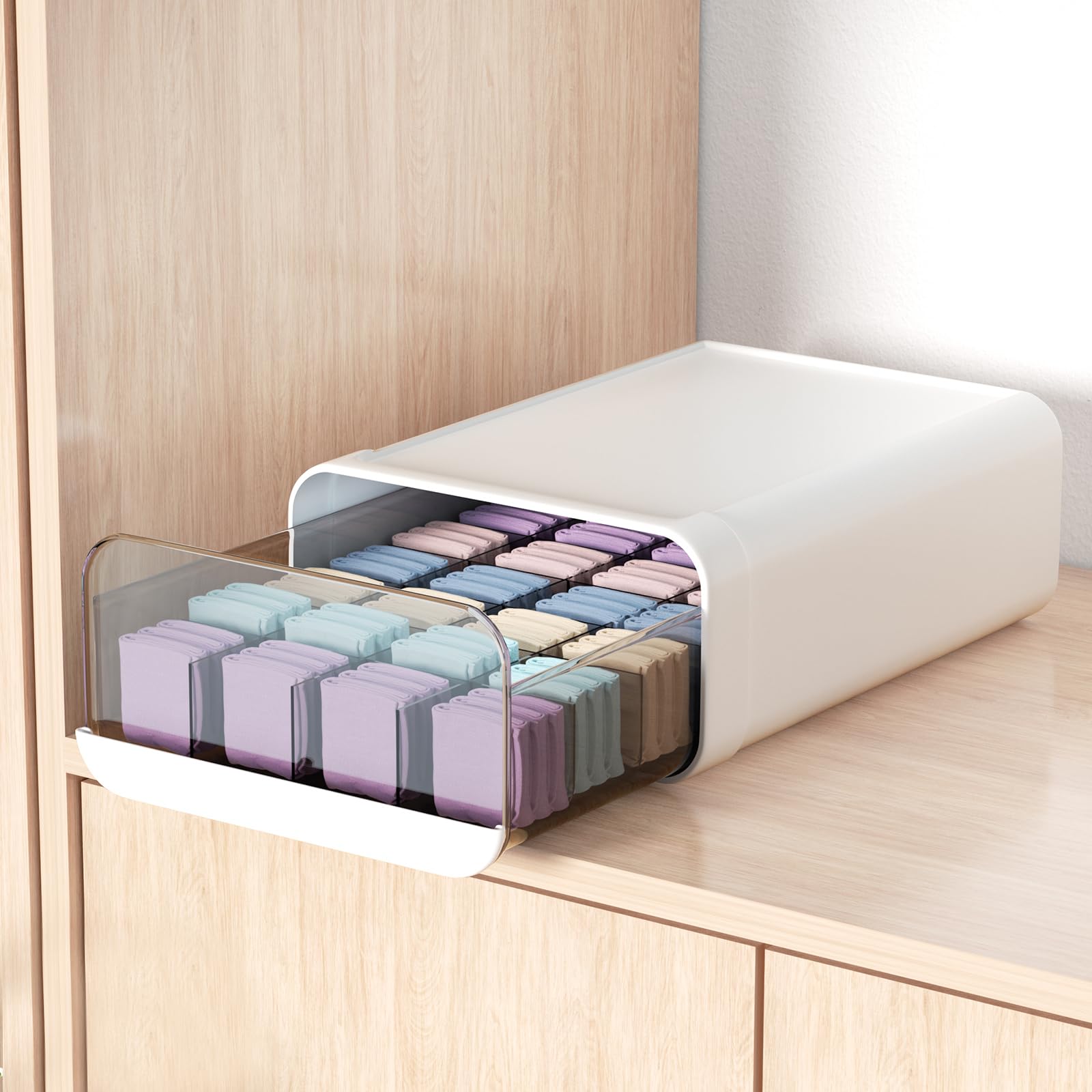 Miaocona Underwear Organizer Drawer, 24 Cells Plastic Sock Underwear Storage Drawer, Stackable Closet Organizers and Storage Box