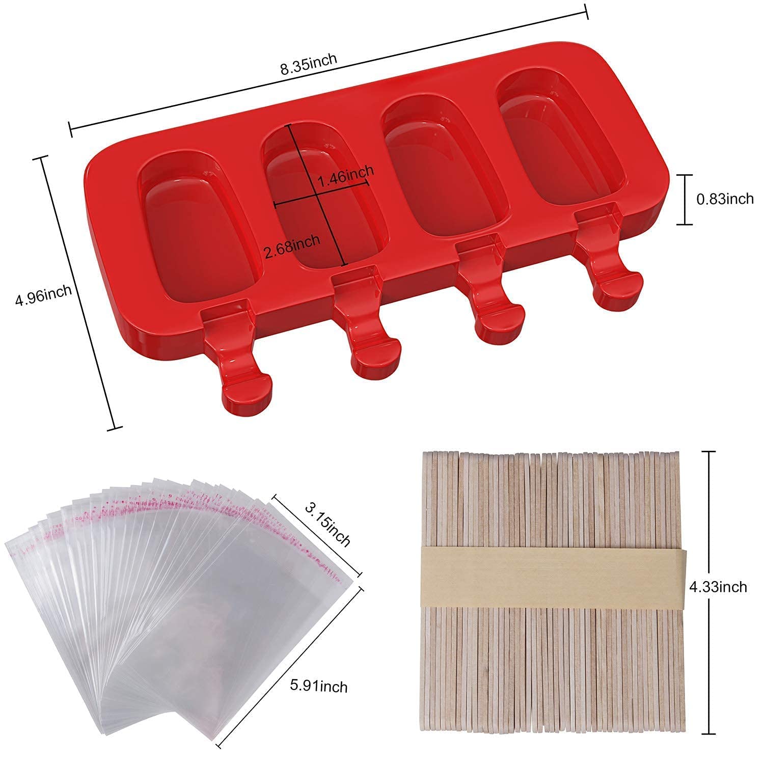 Ozera 2 Pack Popsicles Molds, Homemade Cake Pop Molds Cakesicle Molds Silicone Popcical Molds, 4 Cavities Ice Pop Cream Molds Ma