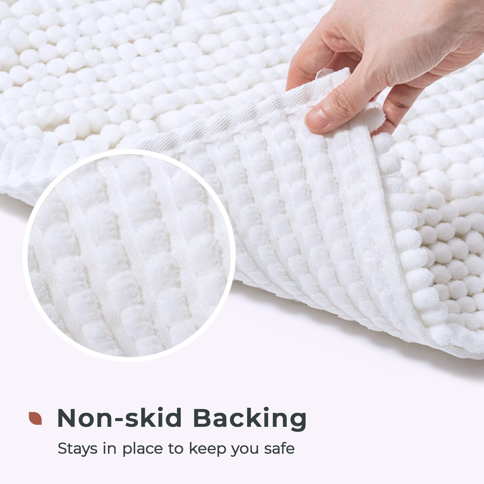 FRESHMINT Chenille Bathroom Rugs Mat 32?x20?  Non-Slip Bath Mat for Bathroom Floor & Bathtub  Washable Soft Shower Shag Bath Rugs  Durable Fluffy Thick Water Absorbent Microfiber Shower Mat  White