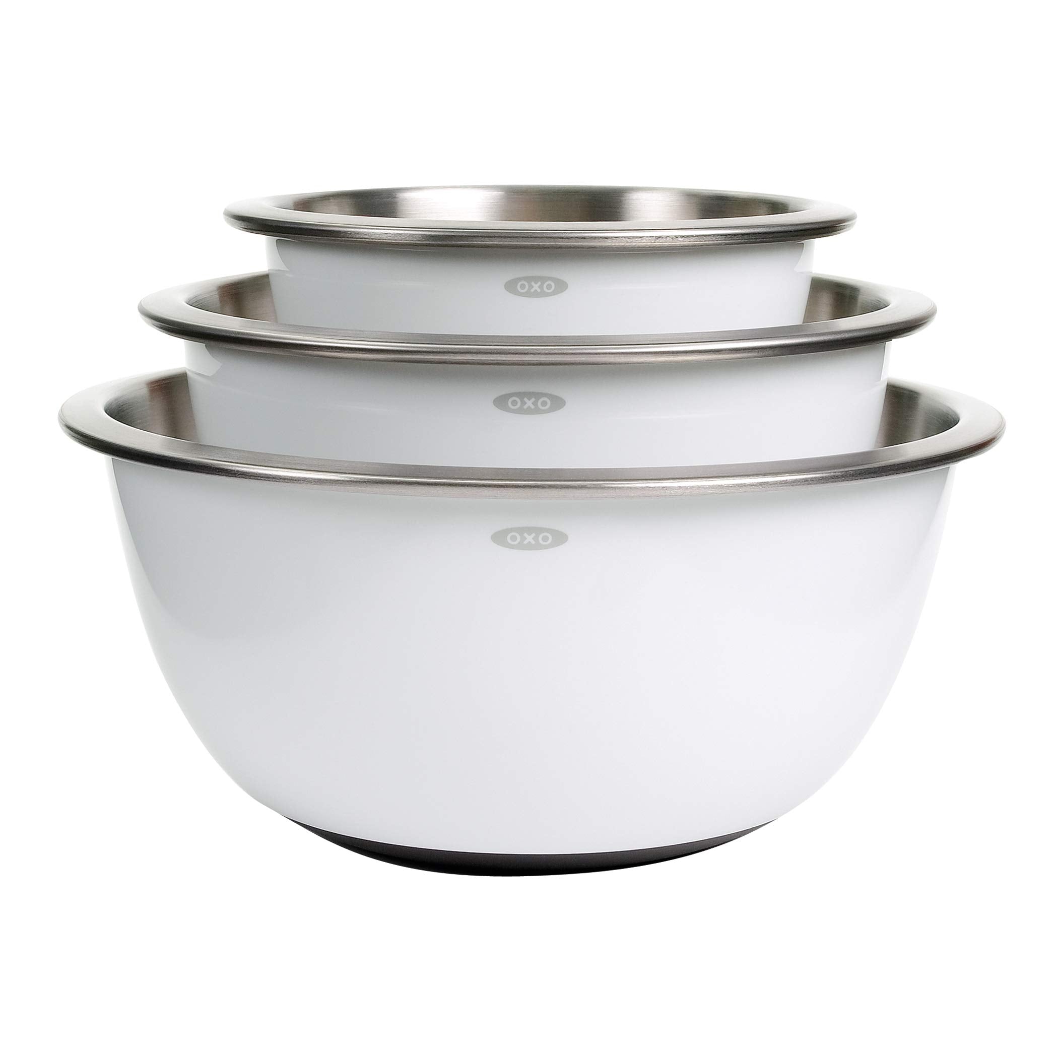 Oxo Good Grips 3-Piece Stainless-Steel Mixing Bowl Set, White