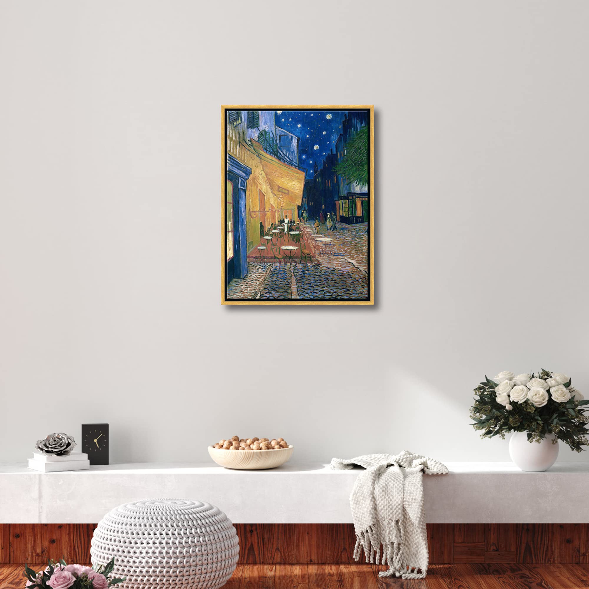 Wieco Art Framed Wall Art Of Cafe Terrace At Night By Vincent Van Gogh Paintings Reproduction Abstract Canvas Prints For Home Li