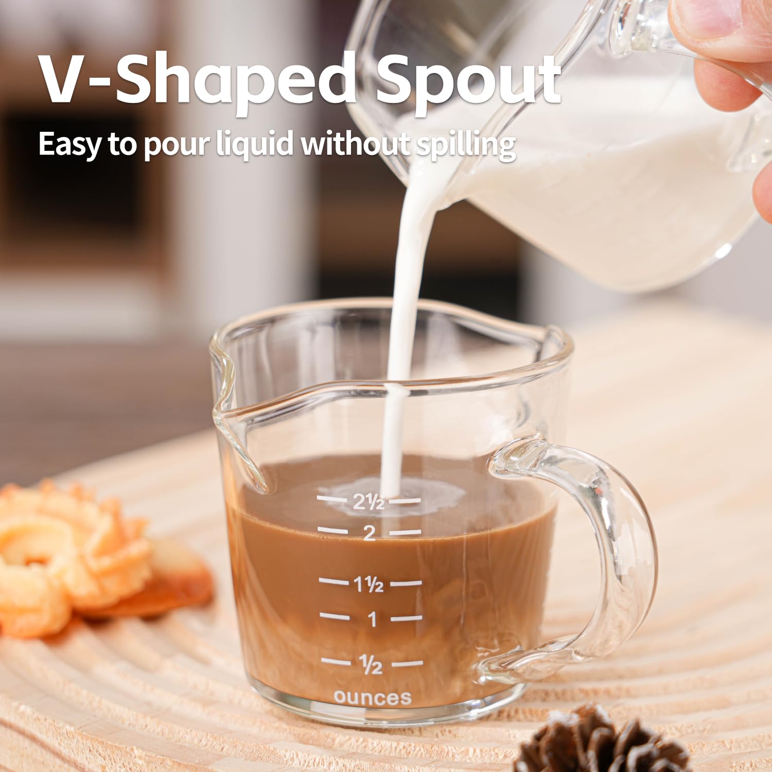 BCnmviku Espresso Shot Glass 3-Ounce Triple Pitcher Barista Double Spouts With Pouring Handle (2 Pack)