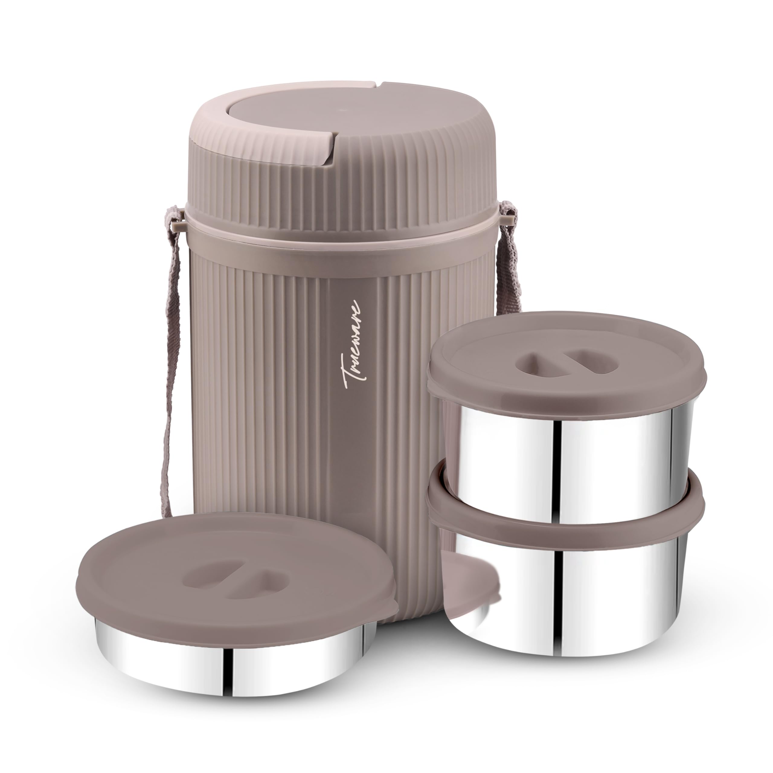 Trueware Grub 2 Double Wall Insulated Hot Lunch Box With 2 Ss Container 300 Ml Each & 1 Ss Container 200Ml | Bpa Free | Food Gra
