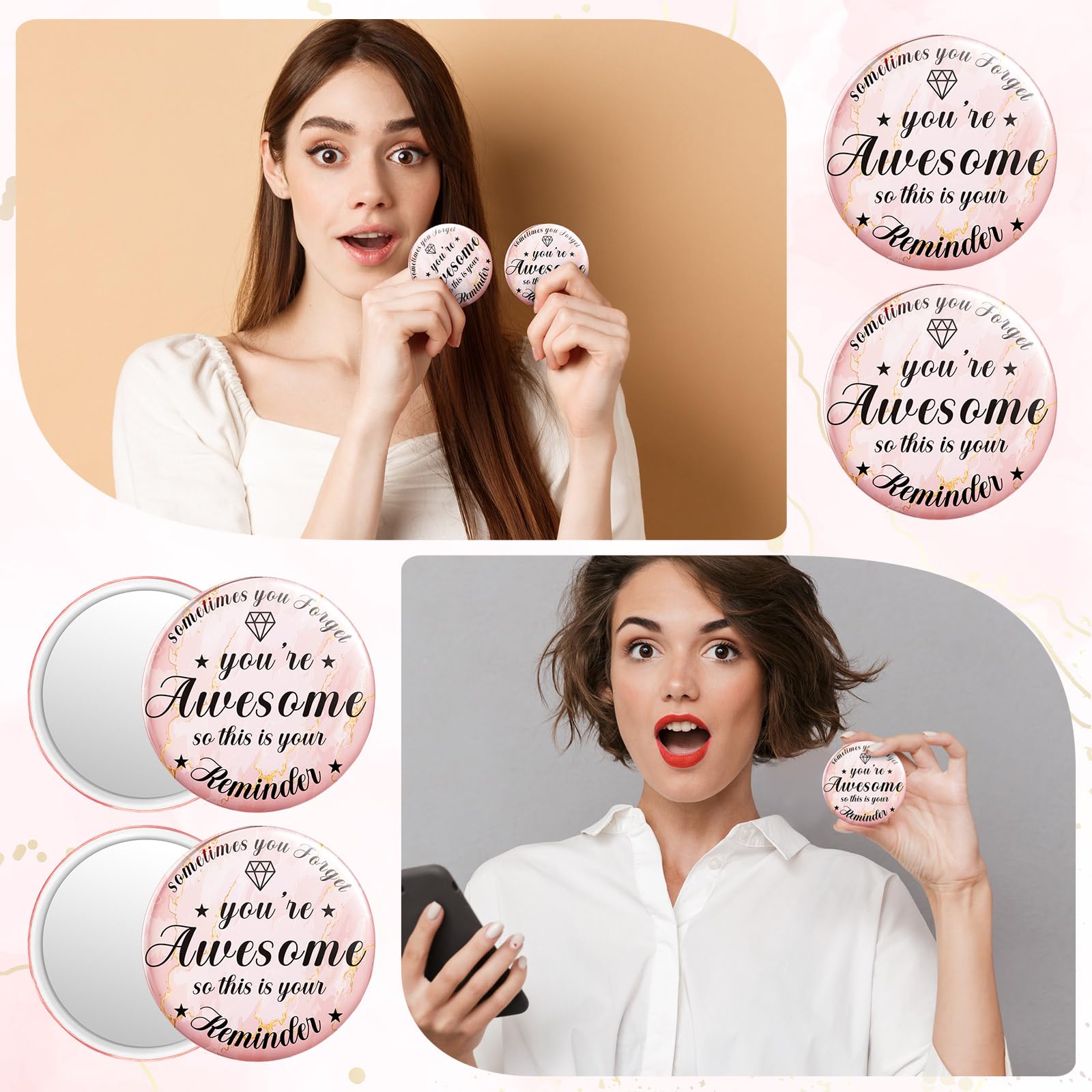 Tradder 18 Pcs 2.76 Inch Inspirational Compact Mirror Bulk Quinceanera Employee Appreciation Gifts Makeup Purse Pocket Mirror Fo